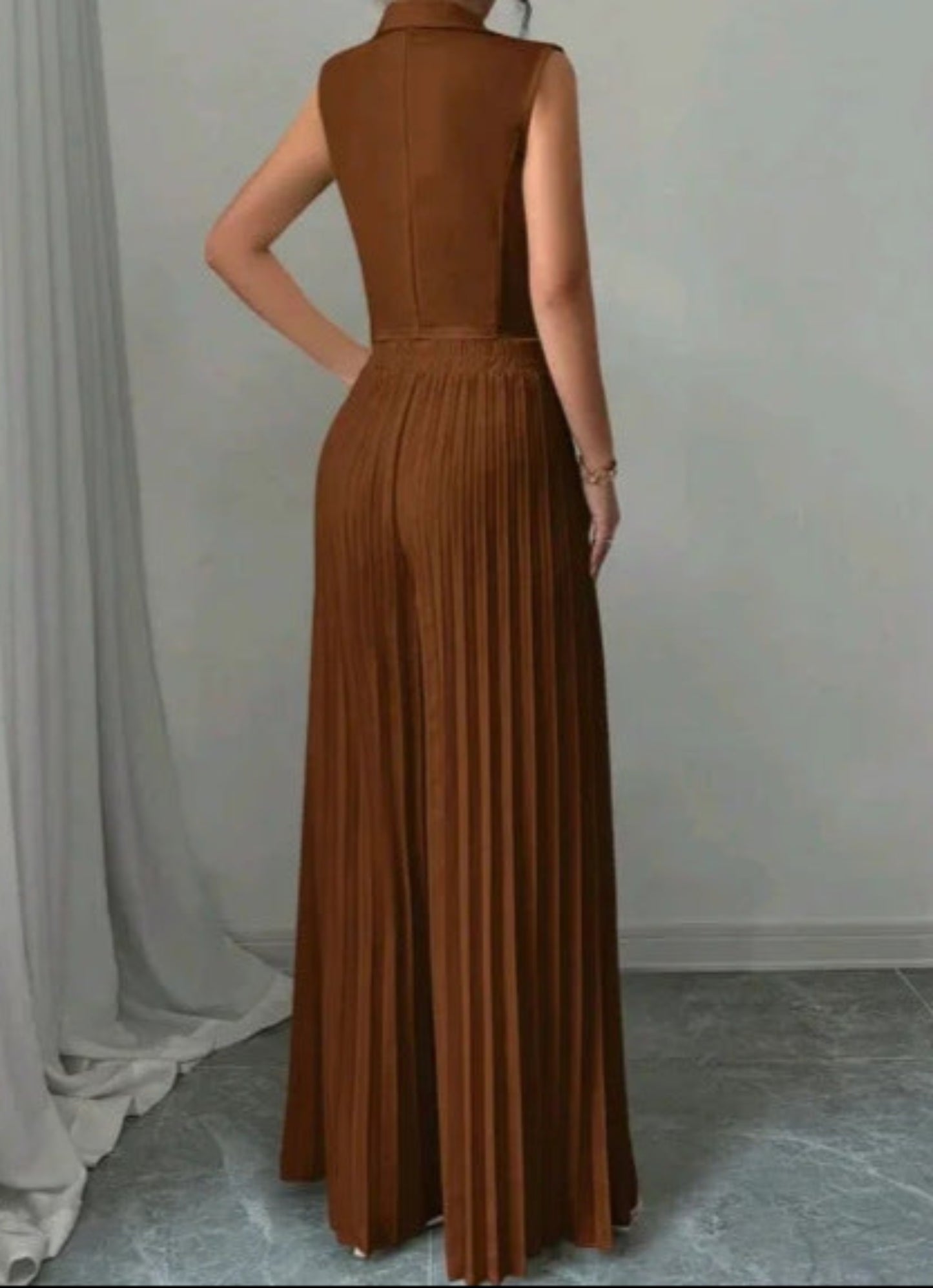 Summer Sleeveless Suit Fashion Lapel Button Vest Top And Pleated Straight Pants Women's Trousers Set Clothing