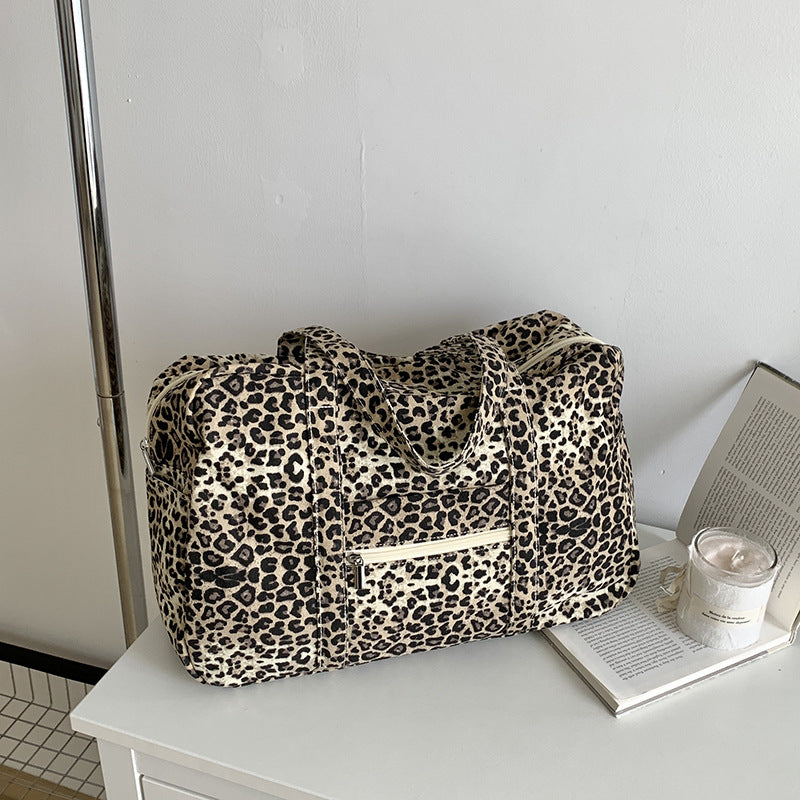 Niche Leopard-Print Canvas Womens Shoulder Bag