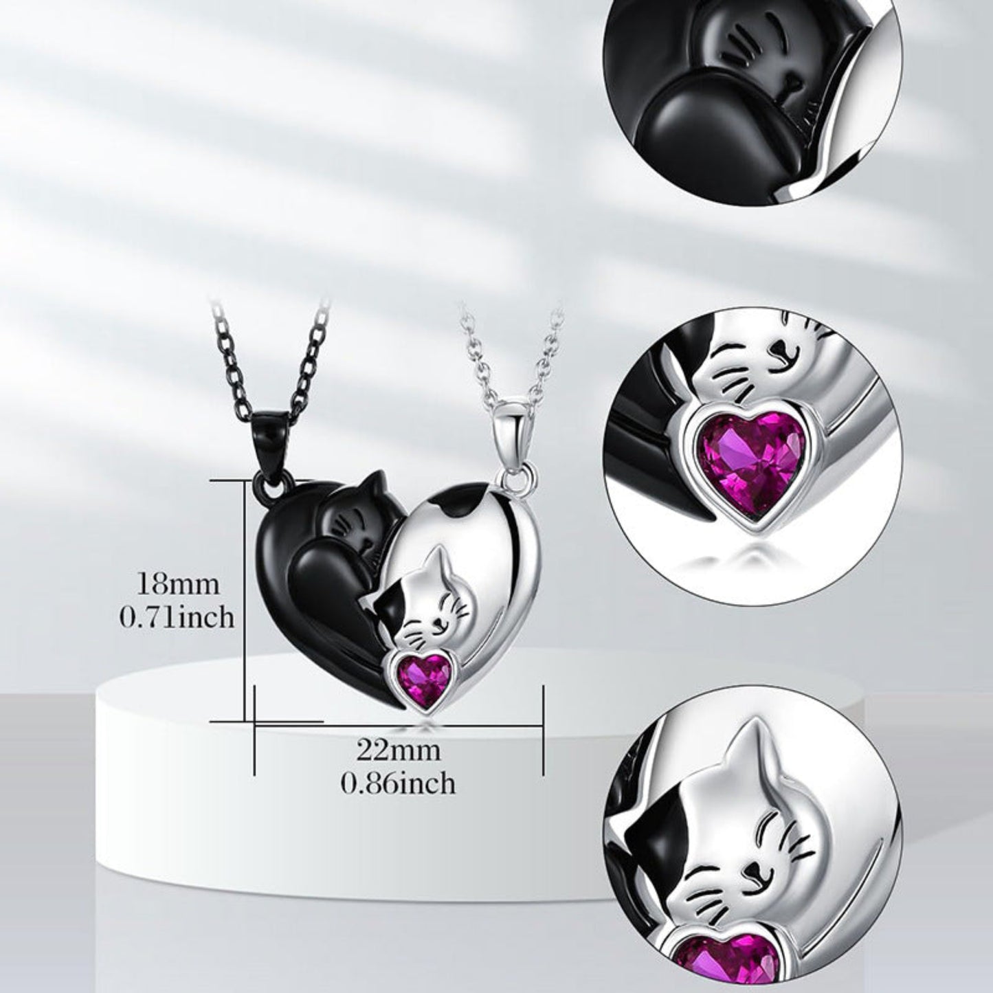 Couple Stitching Love Black And White Cute Cat Necklace