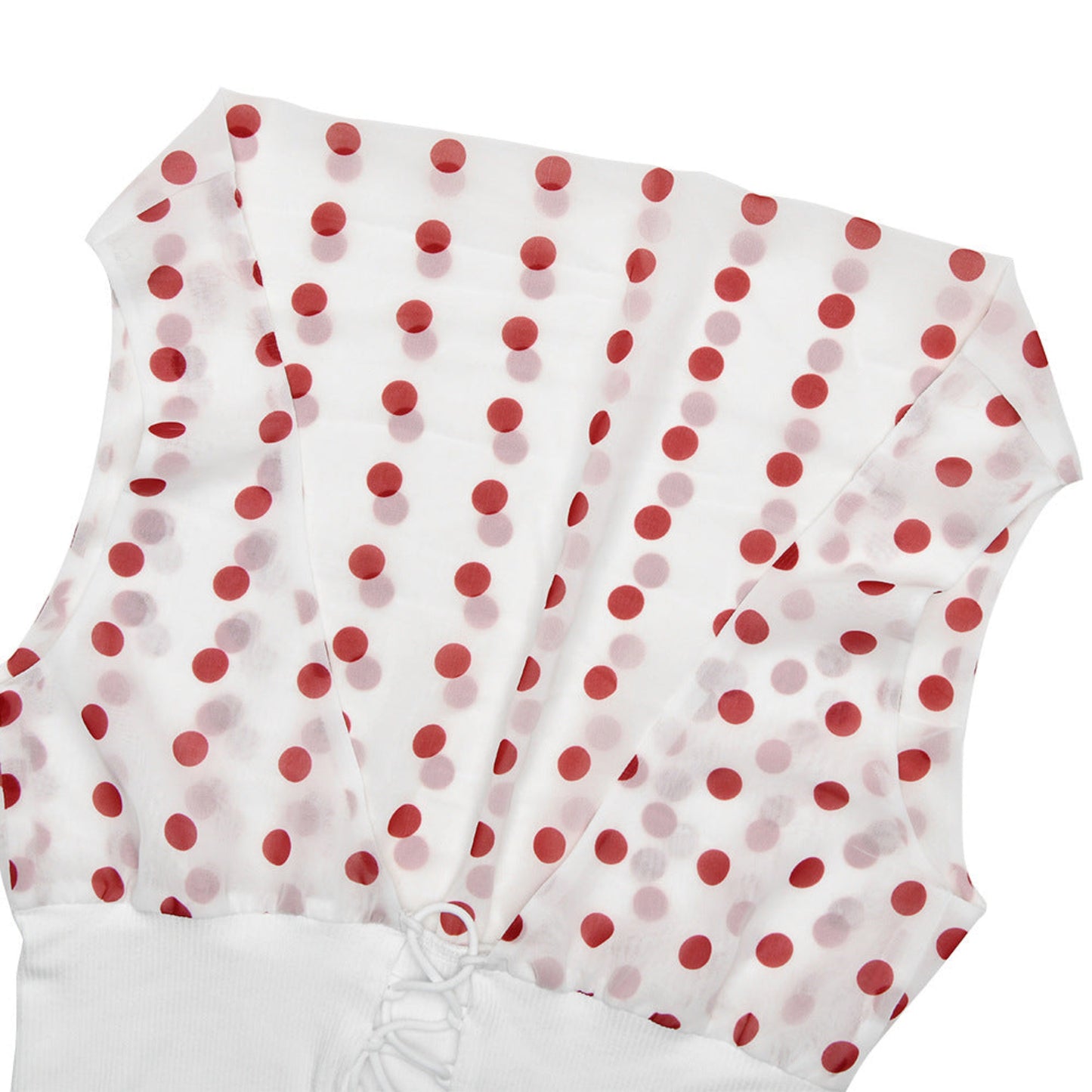 Polka Dots Print Oblique Shoulder Tops Summer Patchwork Chiffon Crop Top Women Sexy Sleeveless Lace Up Backless Blouse Casual Streetwear Tee