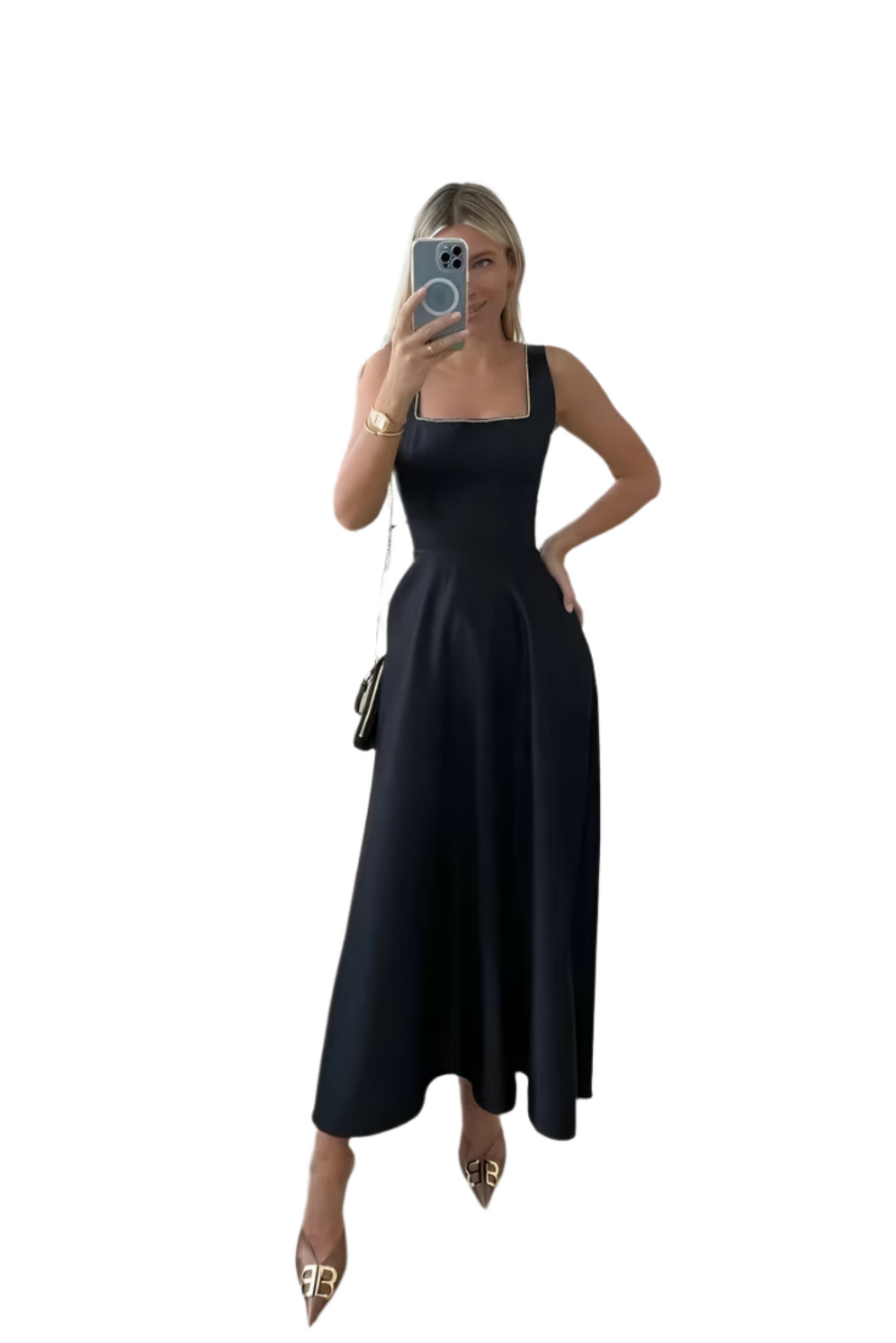 Fashion Retro Waist-controlled Square Collar Large Swing Dress