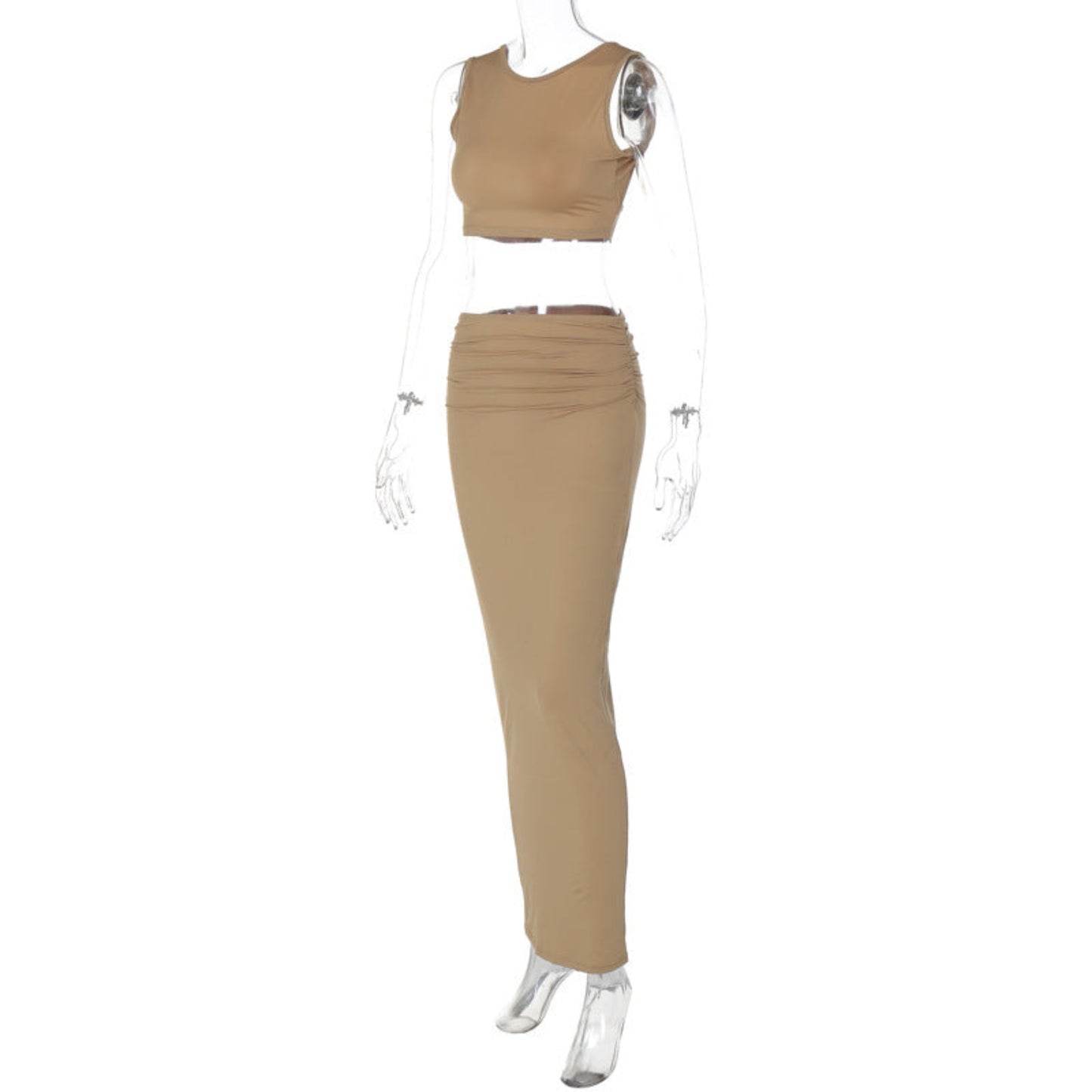 Women Tank Tops Long Skirts Party Dresses Two Piece Matching Sets Outfit 2025 Summer Clothes Slim Solid Color