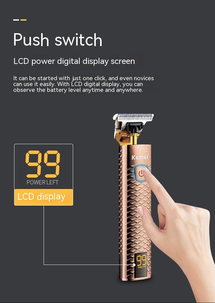 Diamond Mesh Engraving Body LC Digital Display High Power Oil Head Trim Hair Clipper