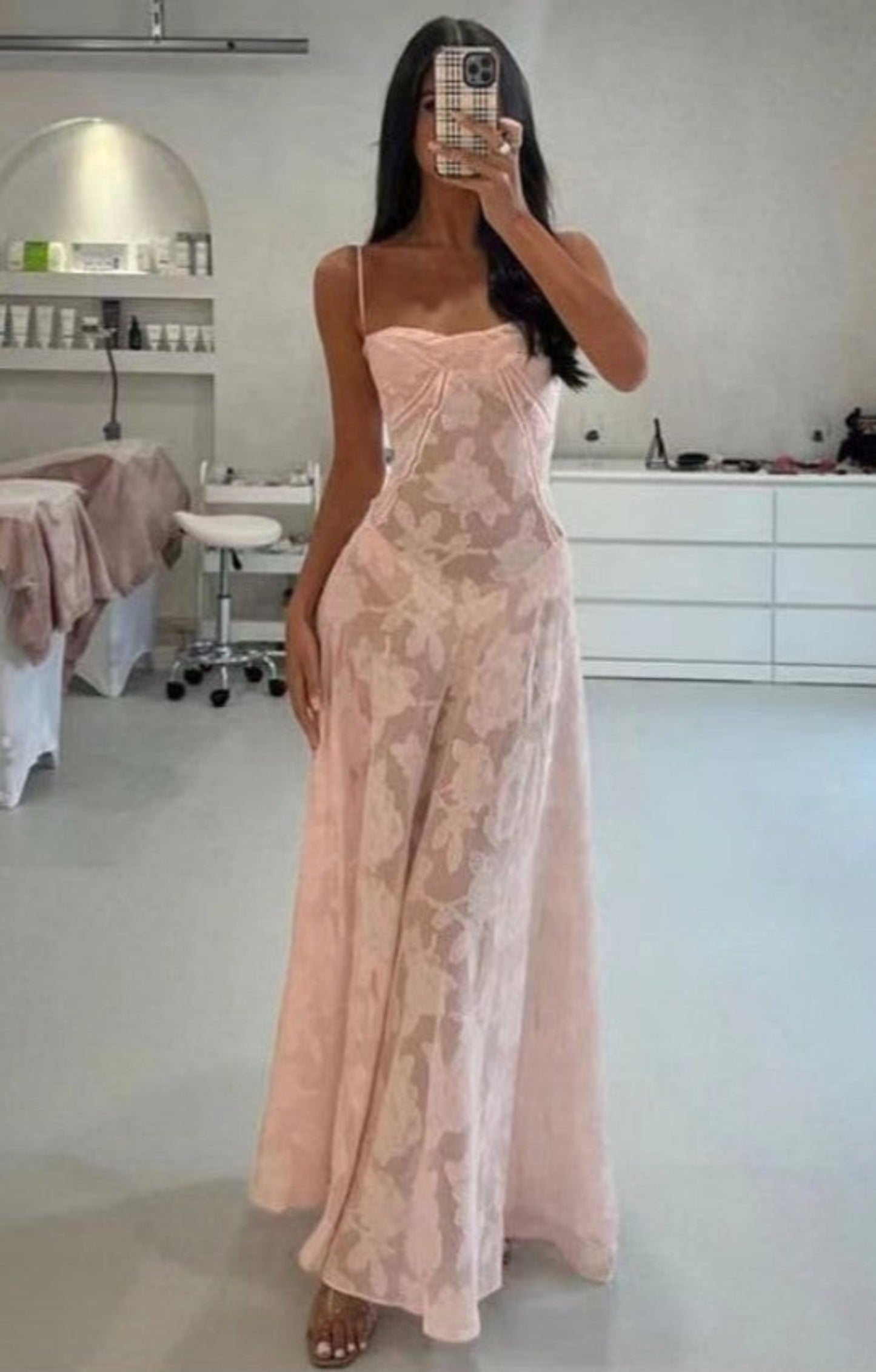 Sexy Flowers Lace Suspender Dress Summer Fashion Slim Back Lace-up Long Dresses Party Evening Club Clothing For Women