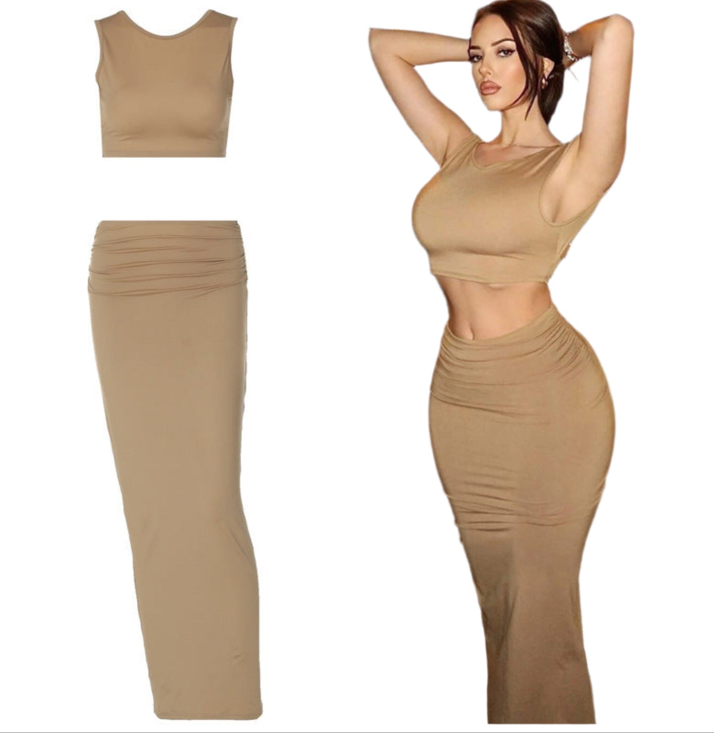 Women Tank Tops Long Skirts Party Dresses Two Piece Matching Sets Outfit 2025 Summer Clothes Slim Solid Color