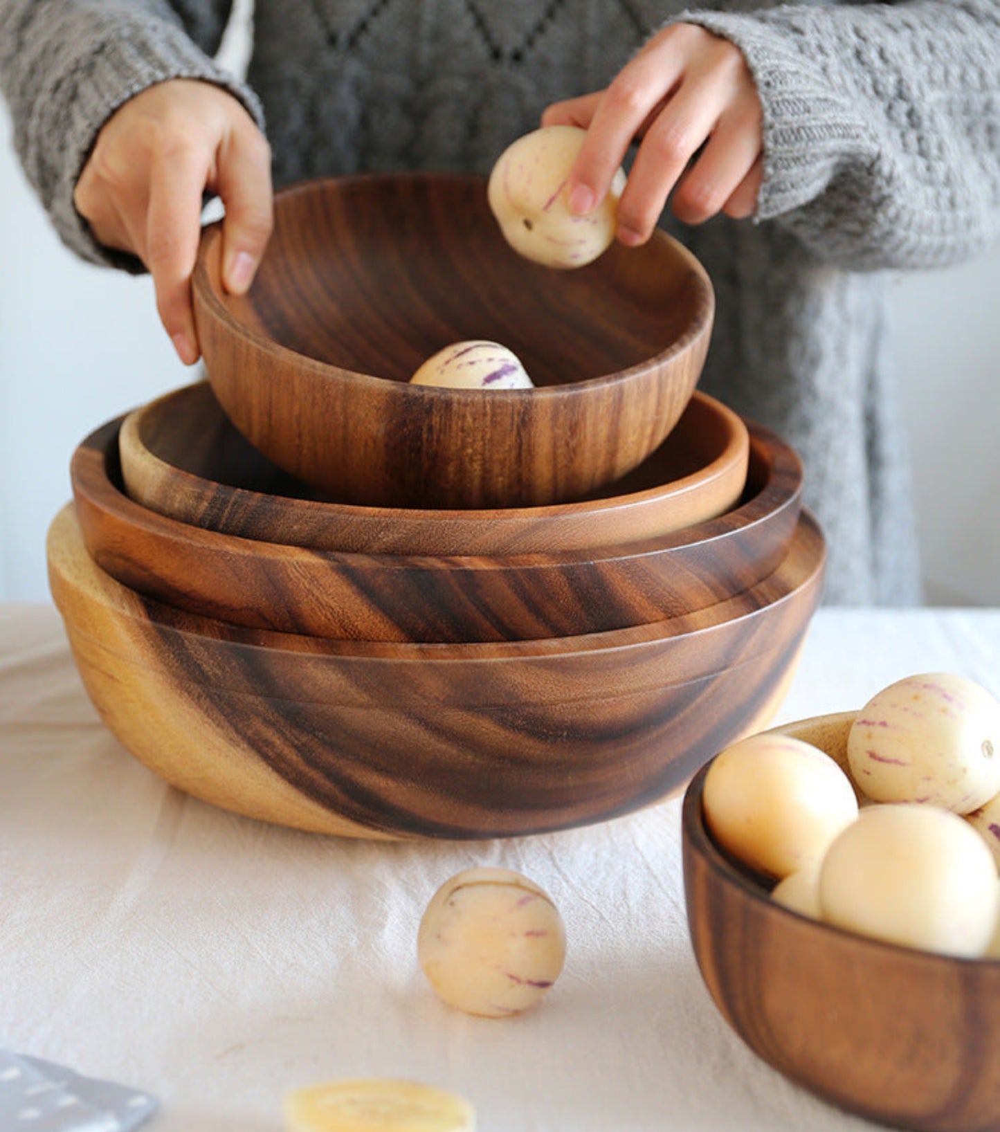 Kitchen Natural Wooden Bowl Household Fruit Bowl Salad Bowl For Home Restaurant Food Container Wooden Utensils Note The Size Hot