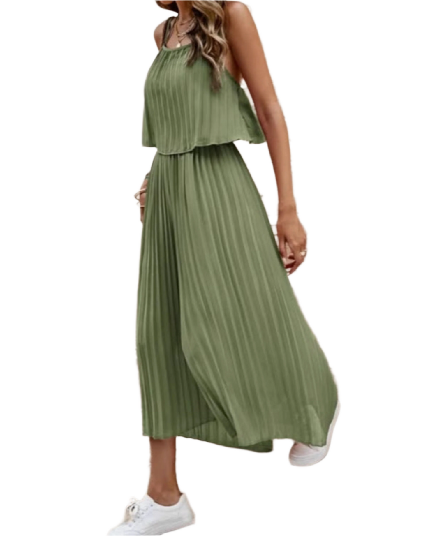 Women's Summer Solid Color Vacation Loose Suit Strap Backless Thin Romper Streetwear INS One-Piece Outfit Beach Style Striped Wide Leg Trousers Casual Suit