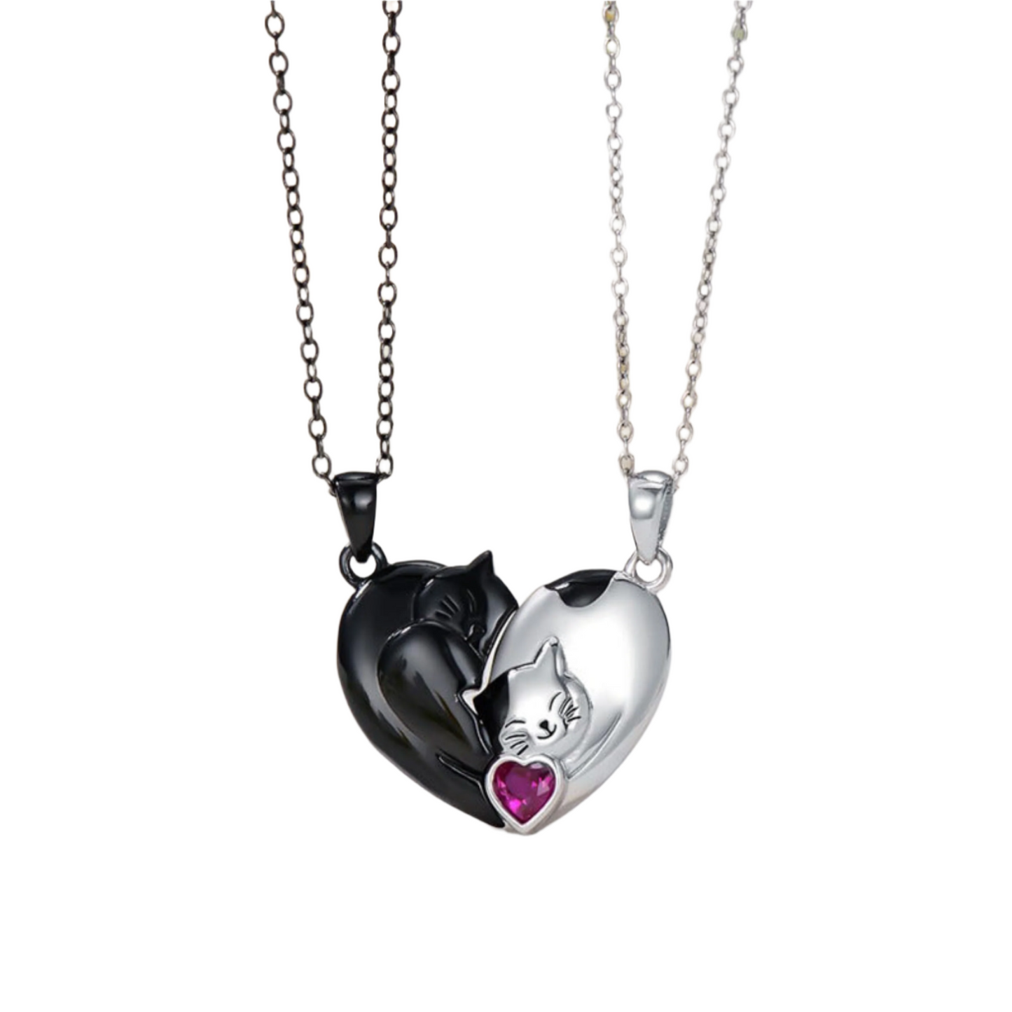 Couple Stitching Love Black And White Cute Cat Necklace