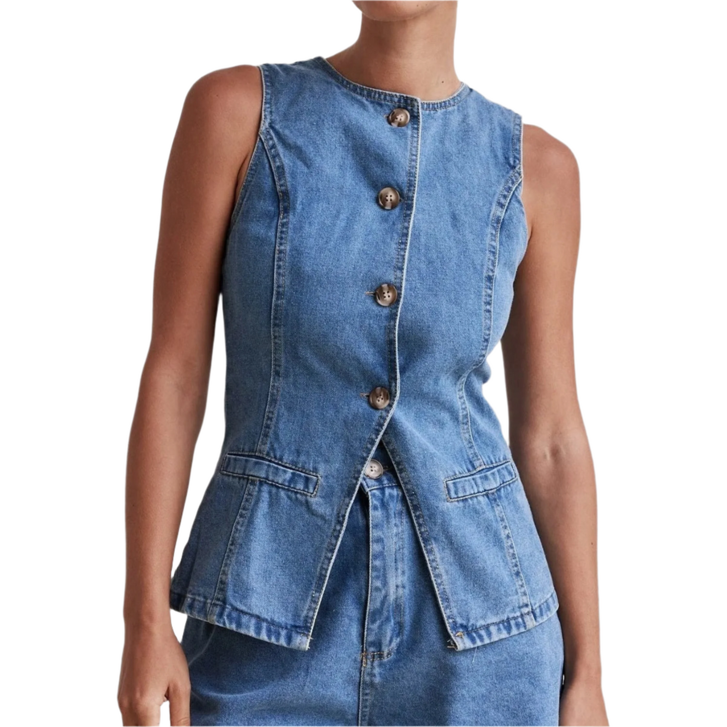 Denim Fashion Casual Sleeveless Women's Suit