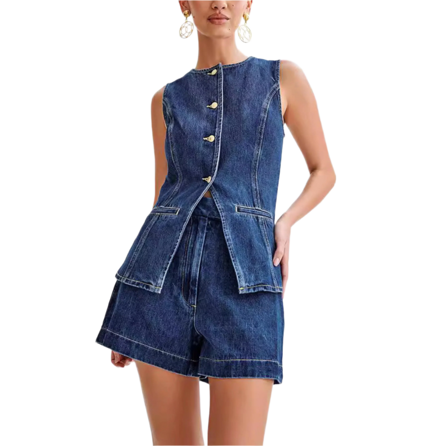 Denim Fashion Casual Sleeveless Women's Suit