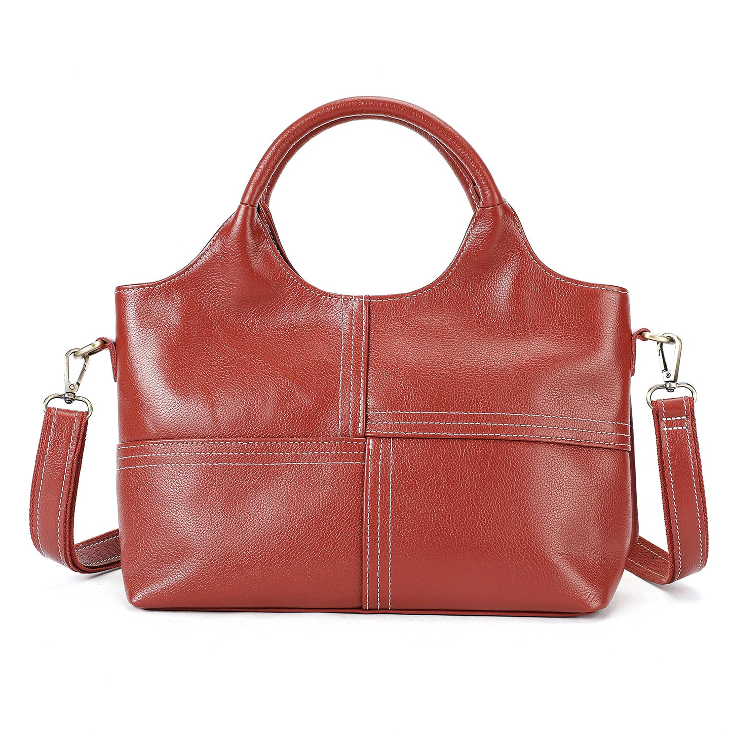 First Layer Cowhide Handbag Women's Real Leather Stitching Large-capacity Crossbody Bag