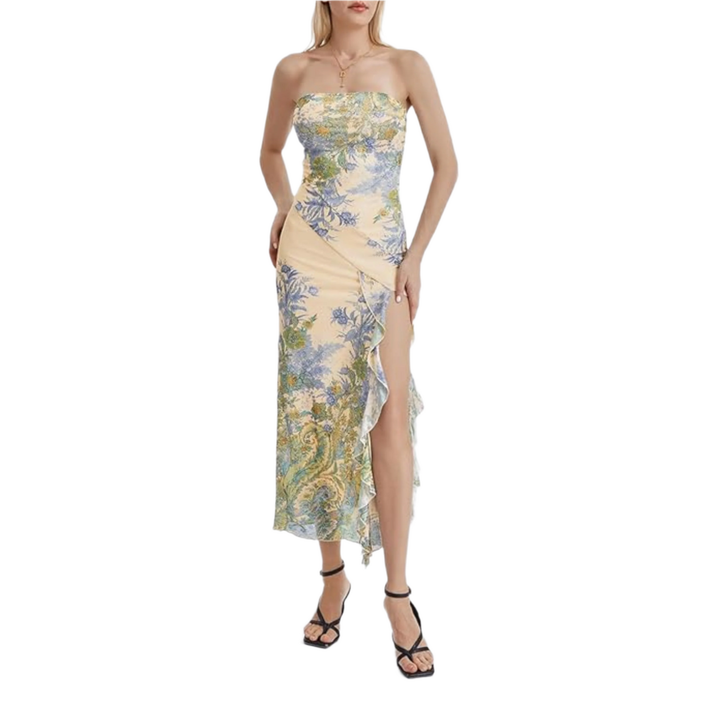 Printed Slit Slim Tube Top Dress Women