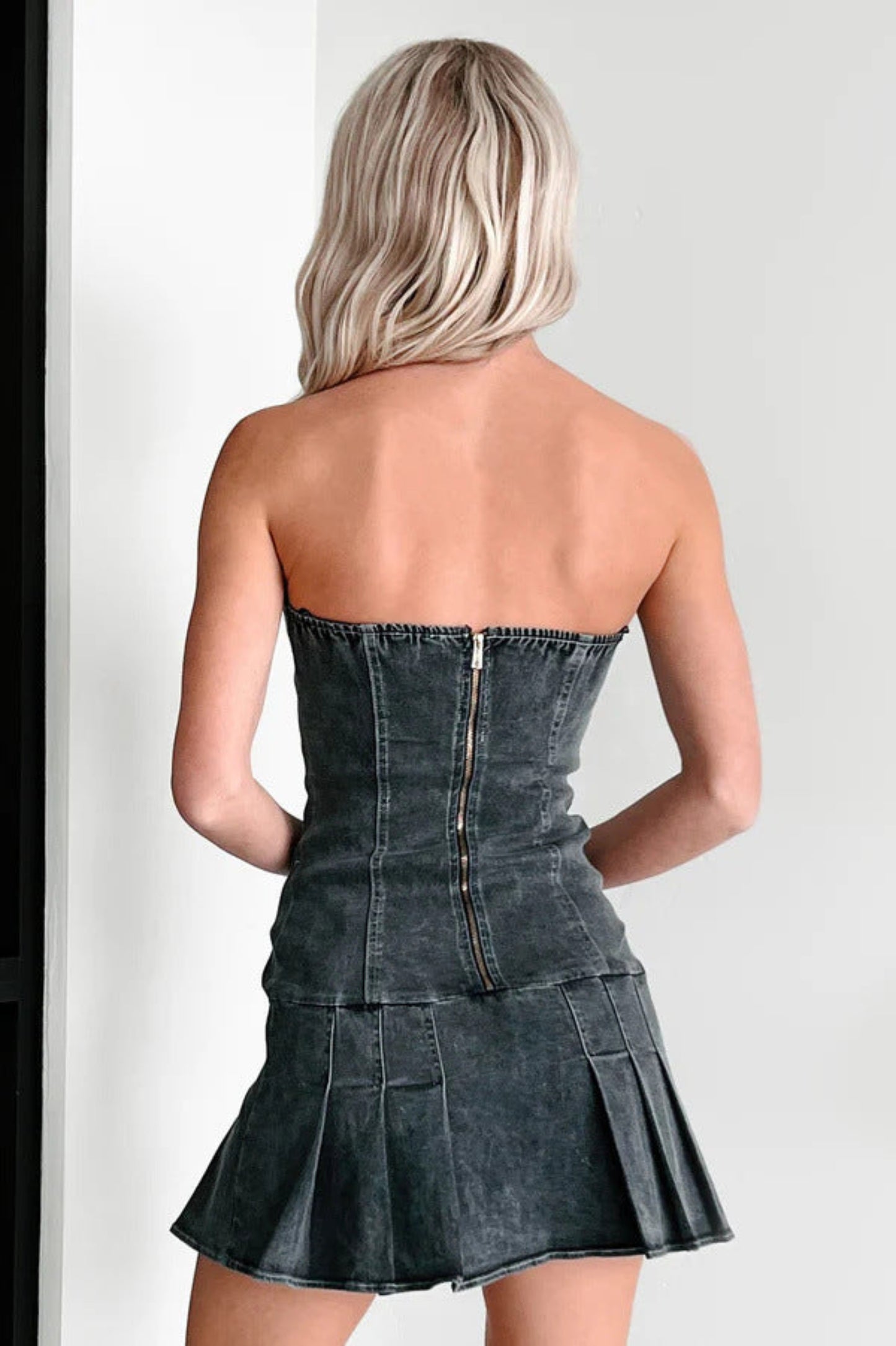 Low Waist Rope Tube Top Denim Dress Women