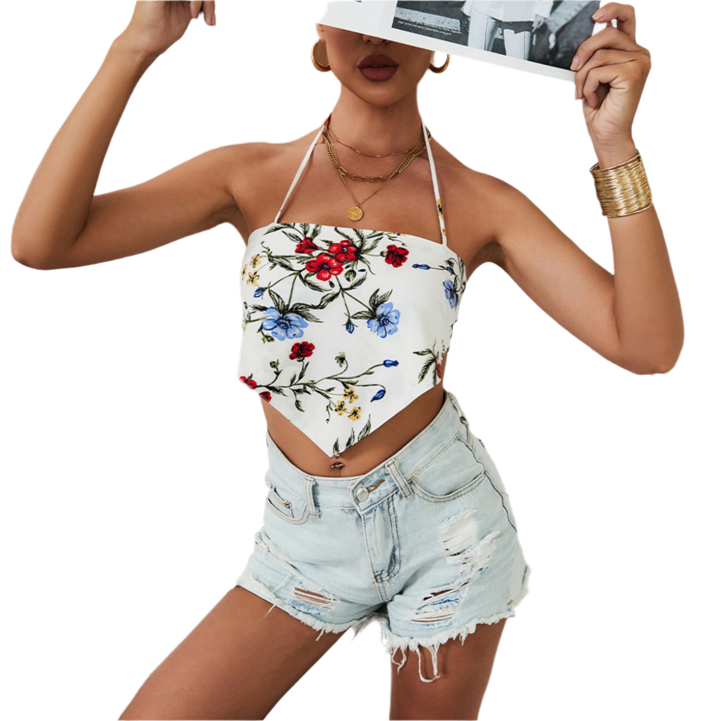 Printed Suspenders Tube Top Short Type Women
