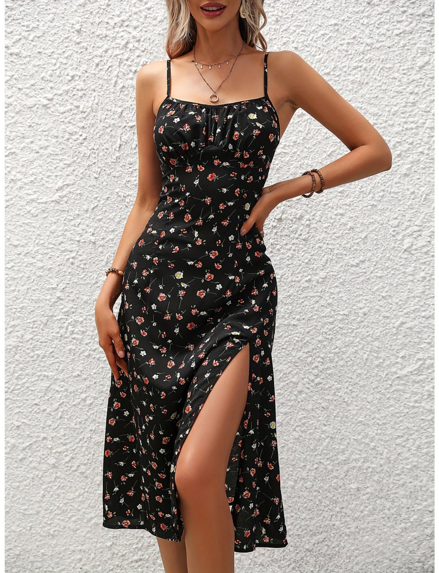 New Polka Dot Print Suspender Dress Summer Sexy Split Long Dresses For Womens Clothing
