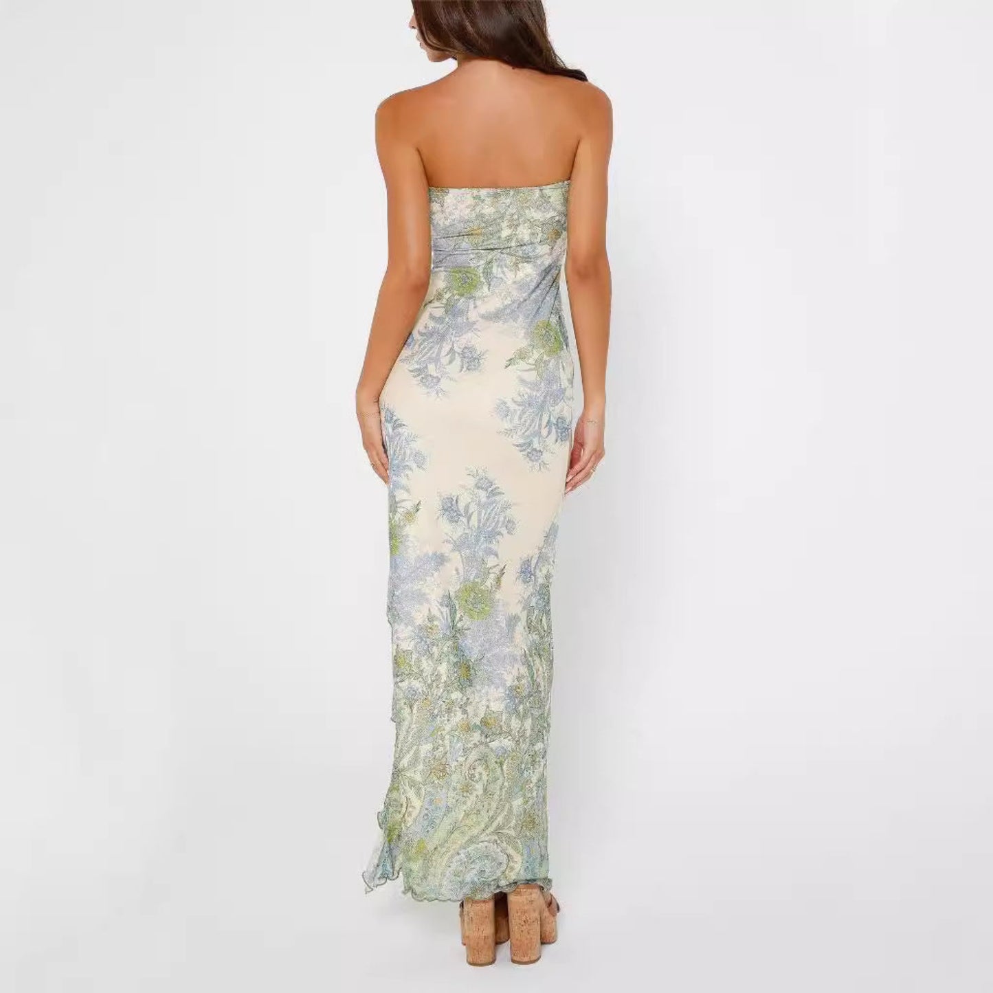Printed Slit Slim Tube Top Dress Women