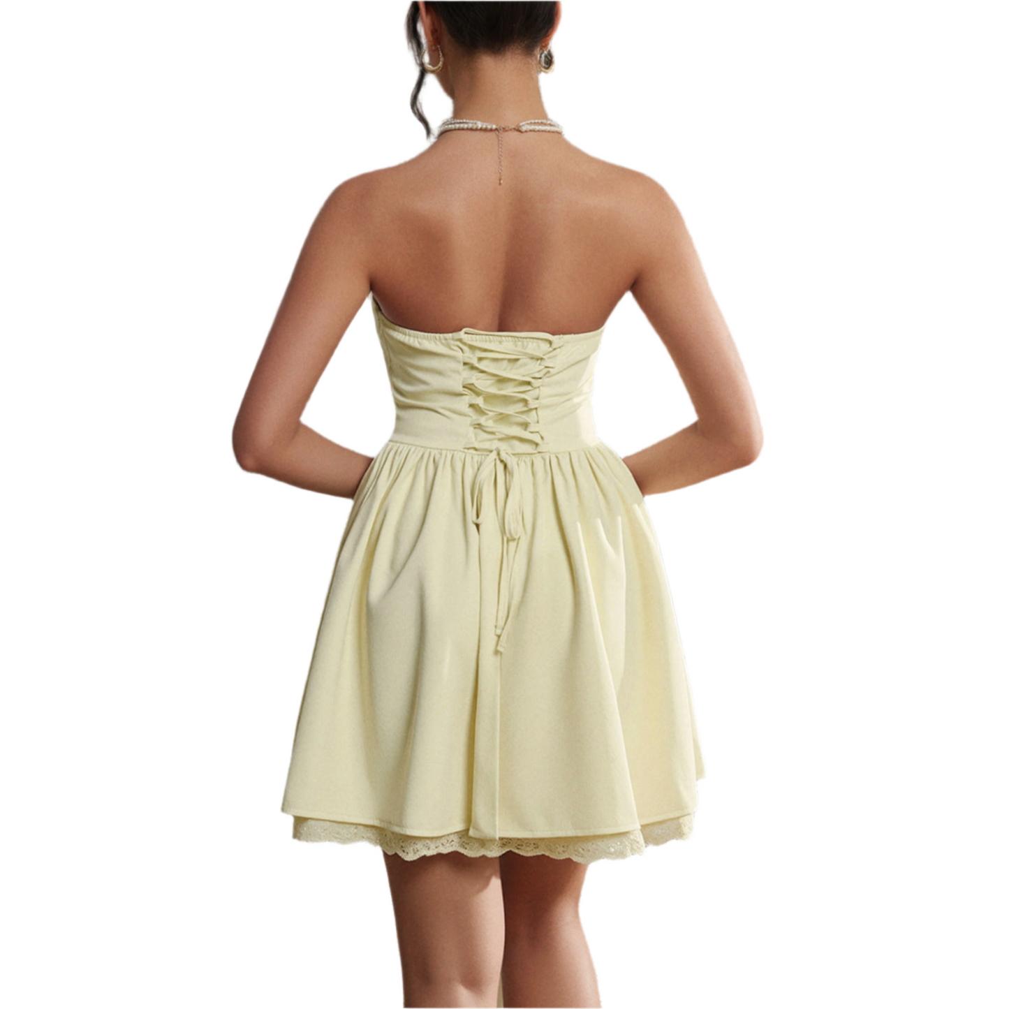 Party Evening Dress Tube Top Lace Trim Dress Women