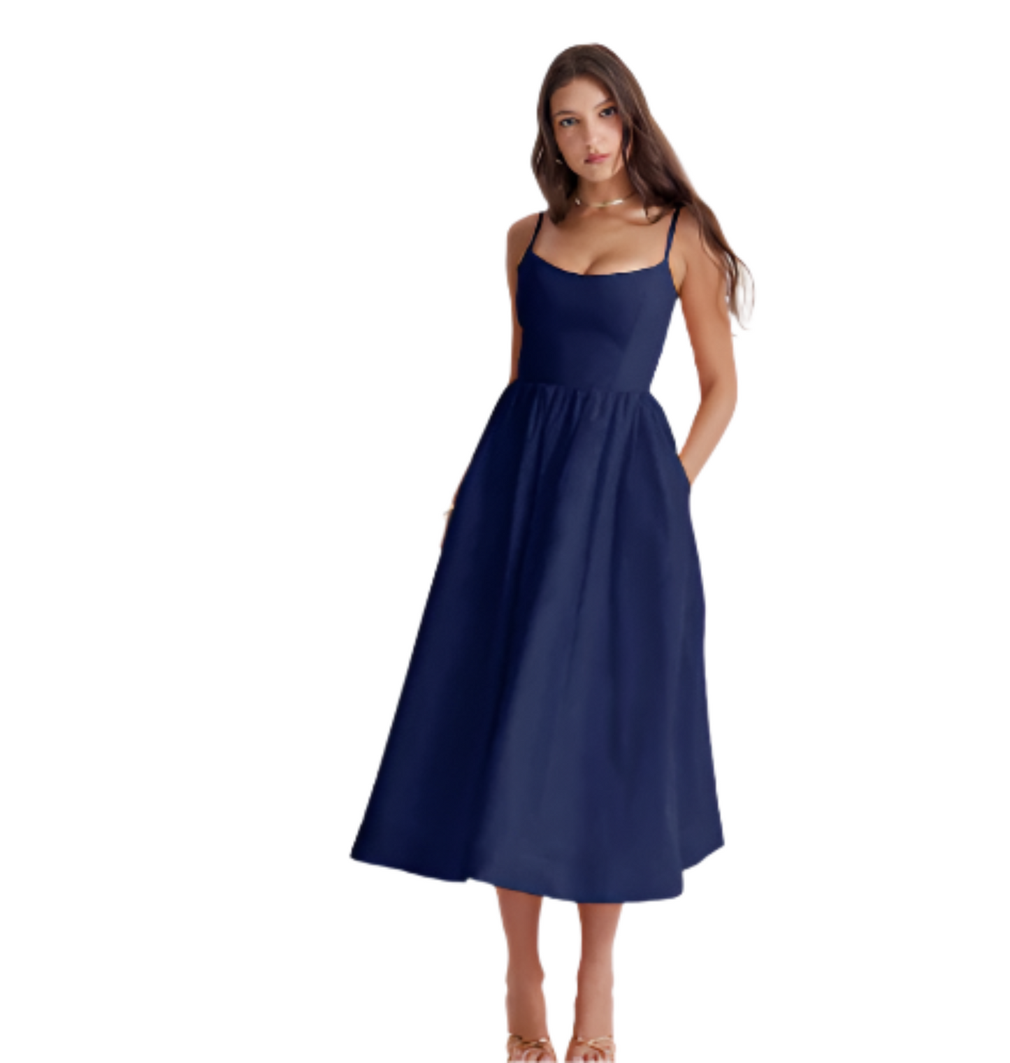 Fashion Retro Waist-controlled Square Collar Large Swing Dress