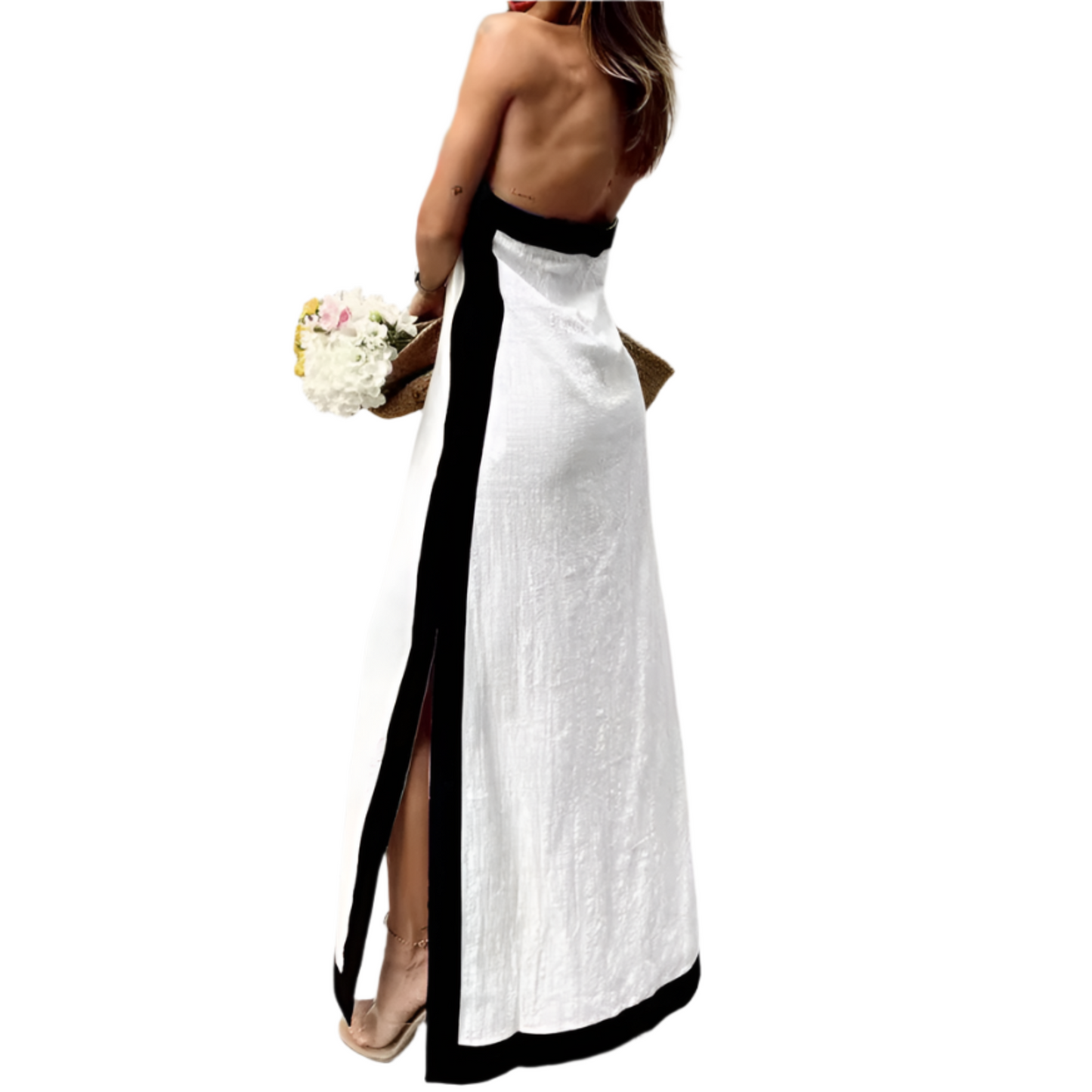 Cotton And Linen Backless Halter Split Dress