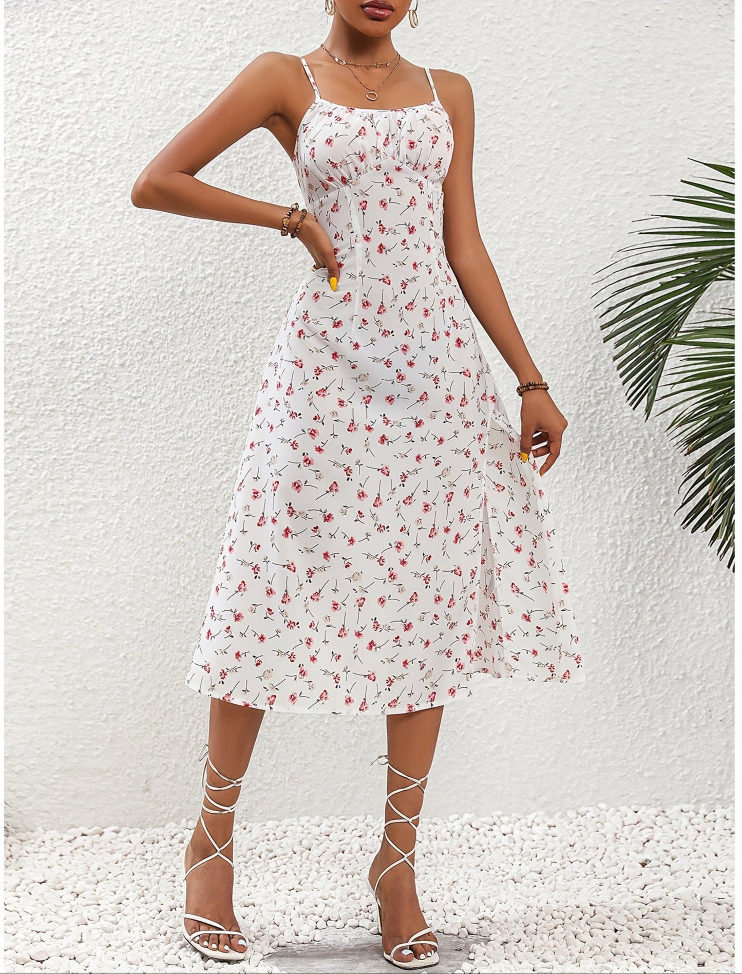 New Polka Dot Print Suspender Dress Summer Sexy Split Long Dresses For Womens Clothing
