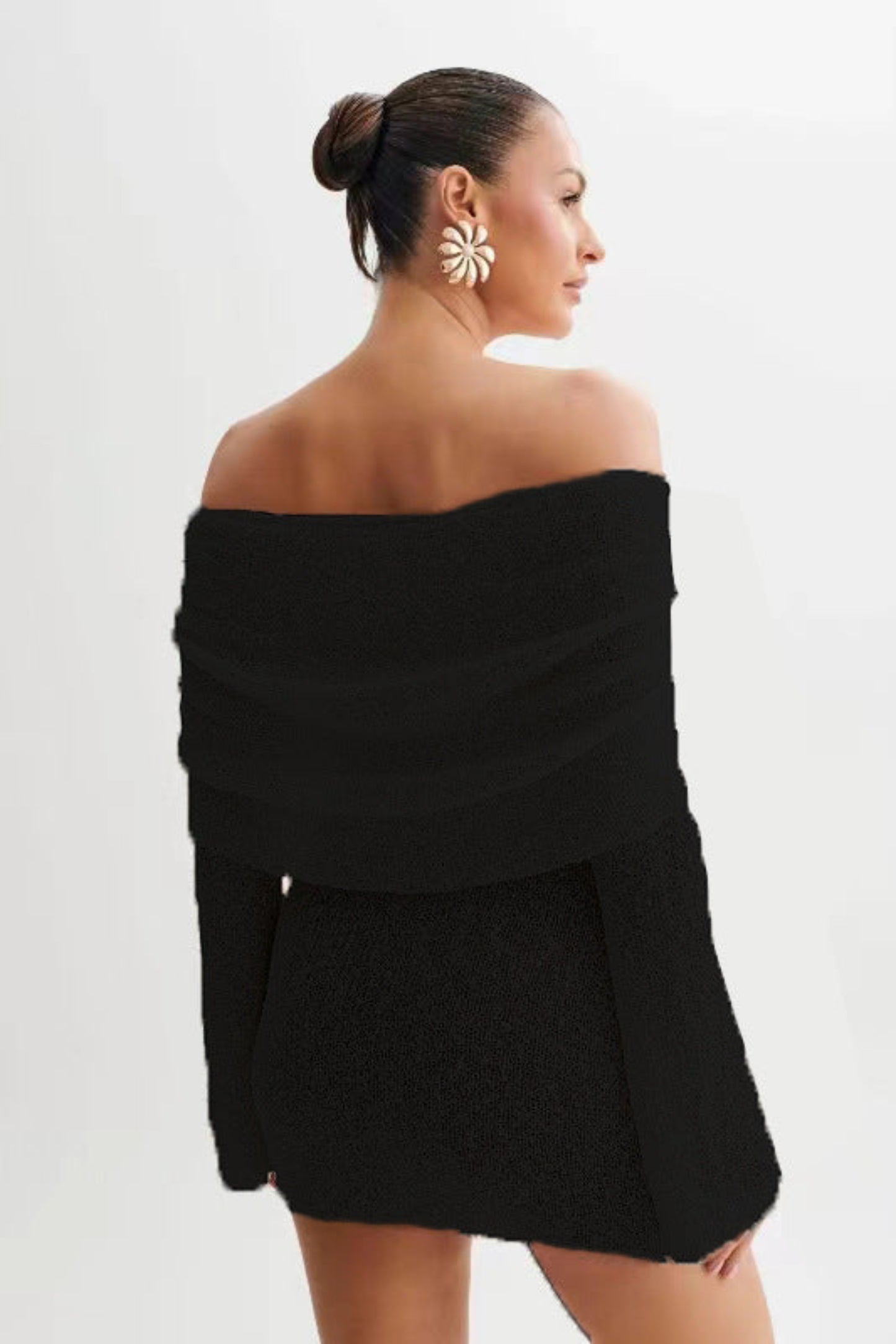 Women's Hollow-out Long-sleeved Off-shoulder Dress Short Skirt