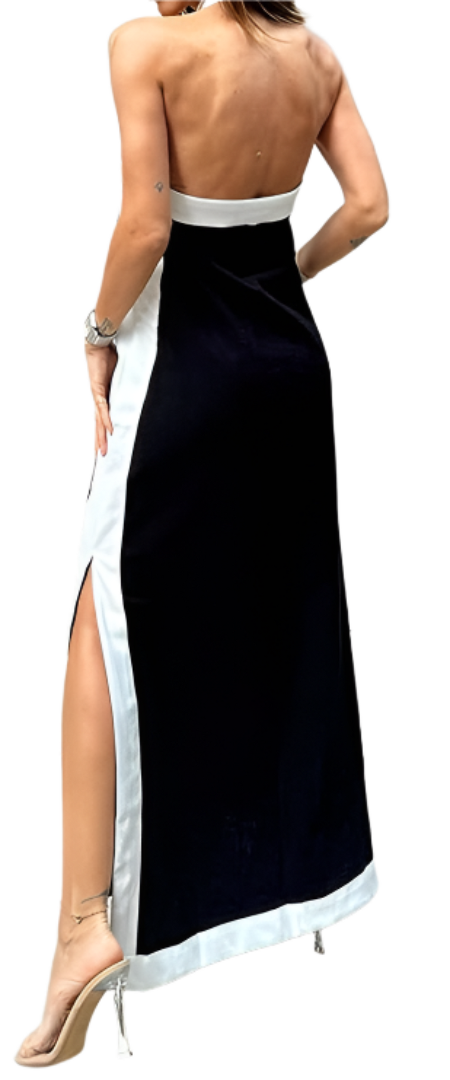 Cotton And Linen Backless Halter Split Dress