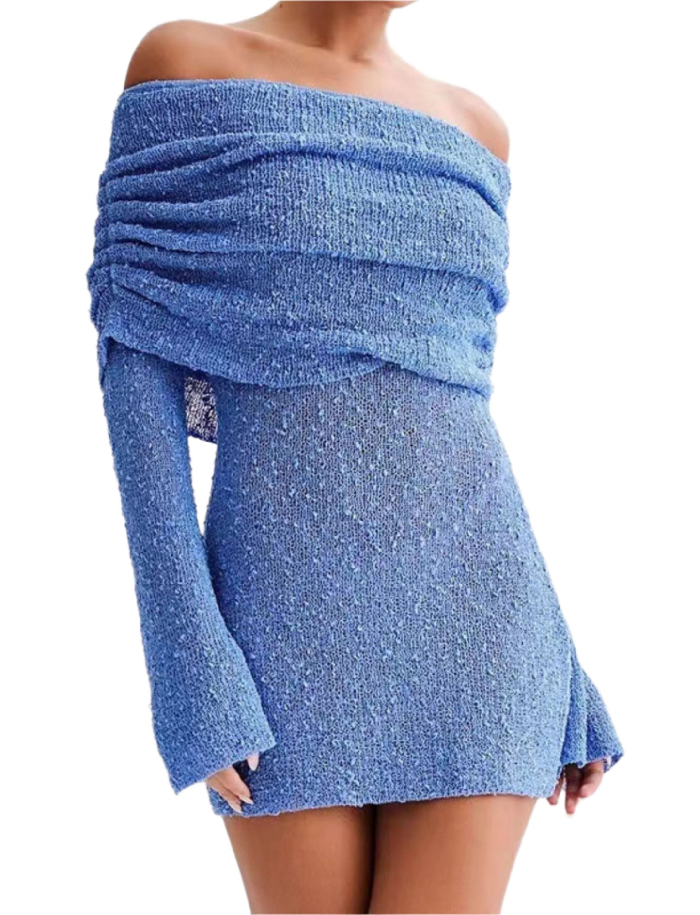 Women's Hollow-out Long-sleeved Off-shoulder Dress Short Skirt