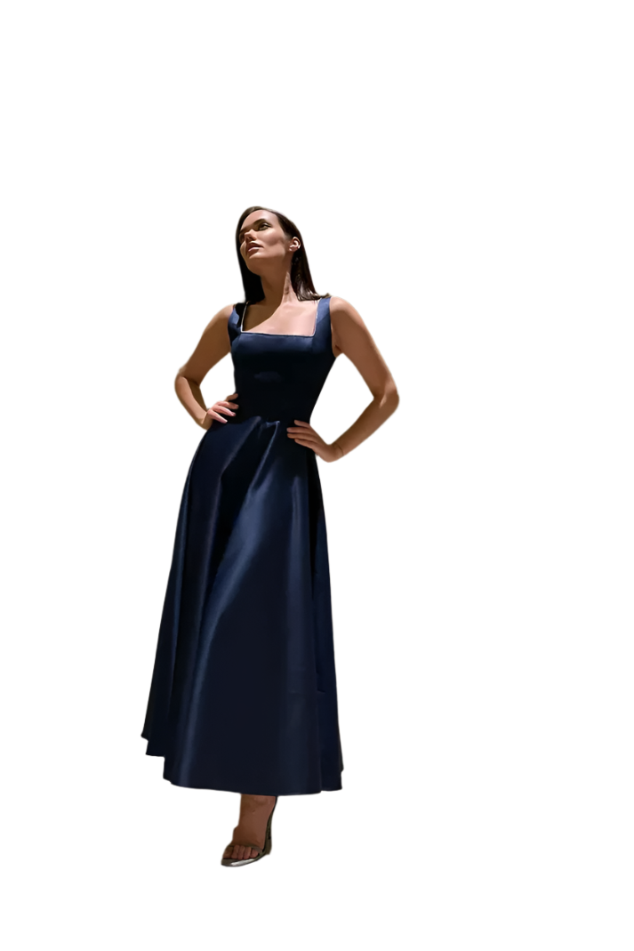 Fashion Retro Waist-controlled Square Collar Large Swing Dress