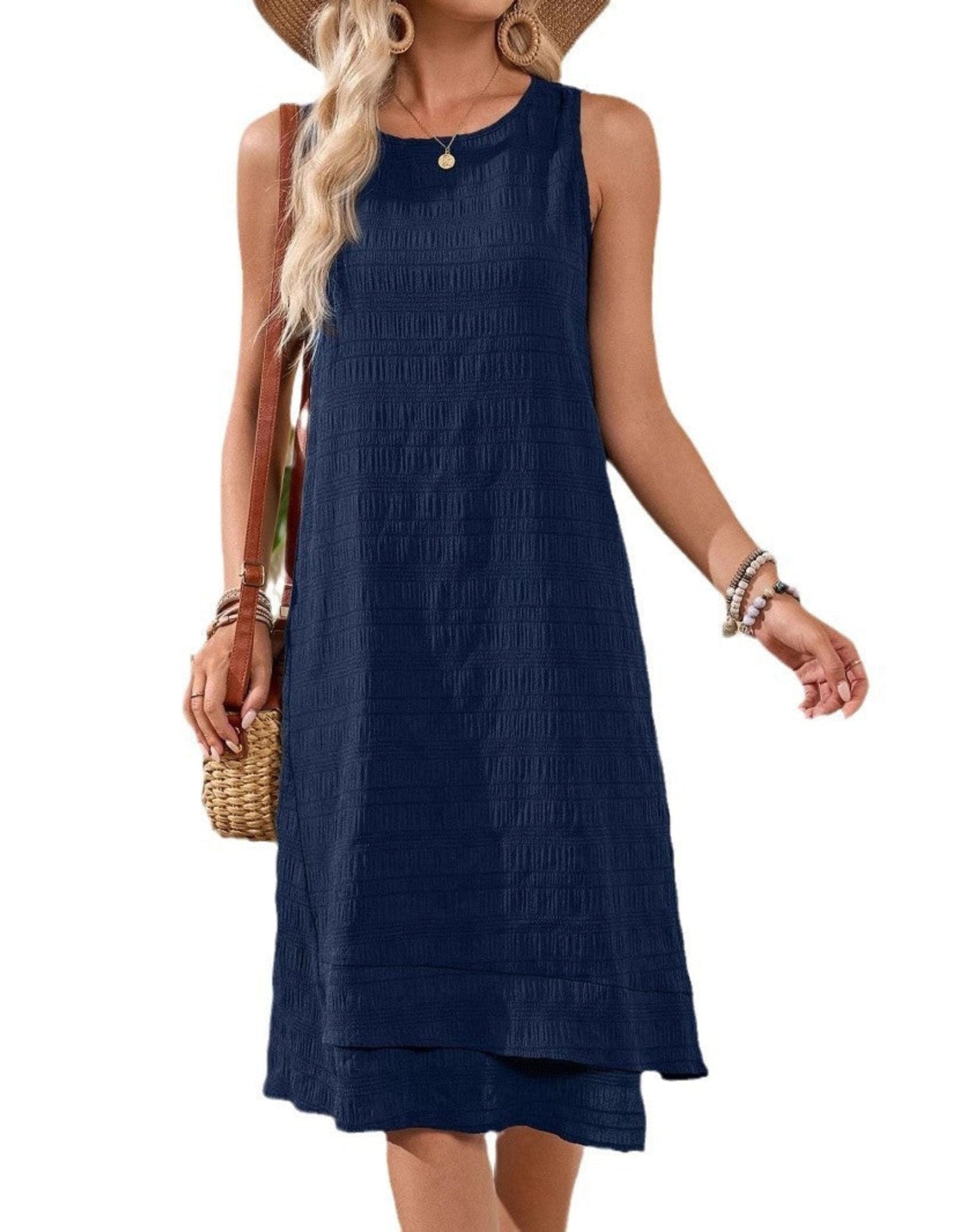 Fashionable All-match Sleeveless Round Neck Dress Women