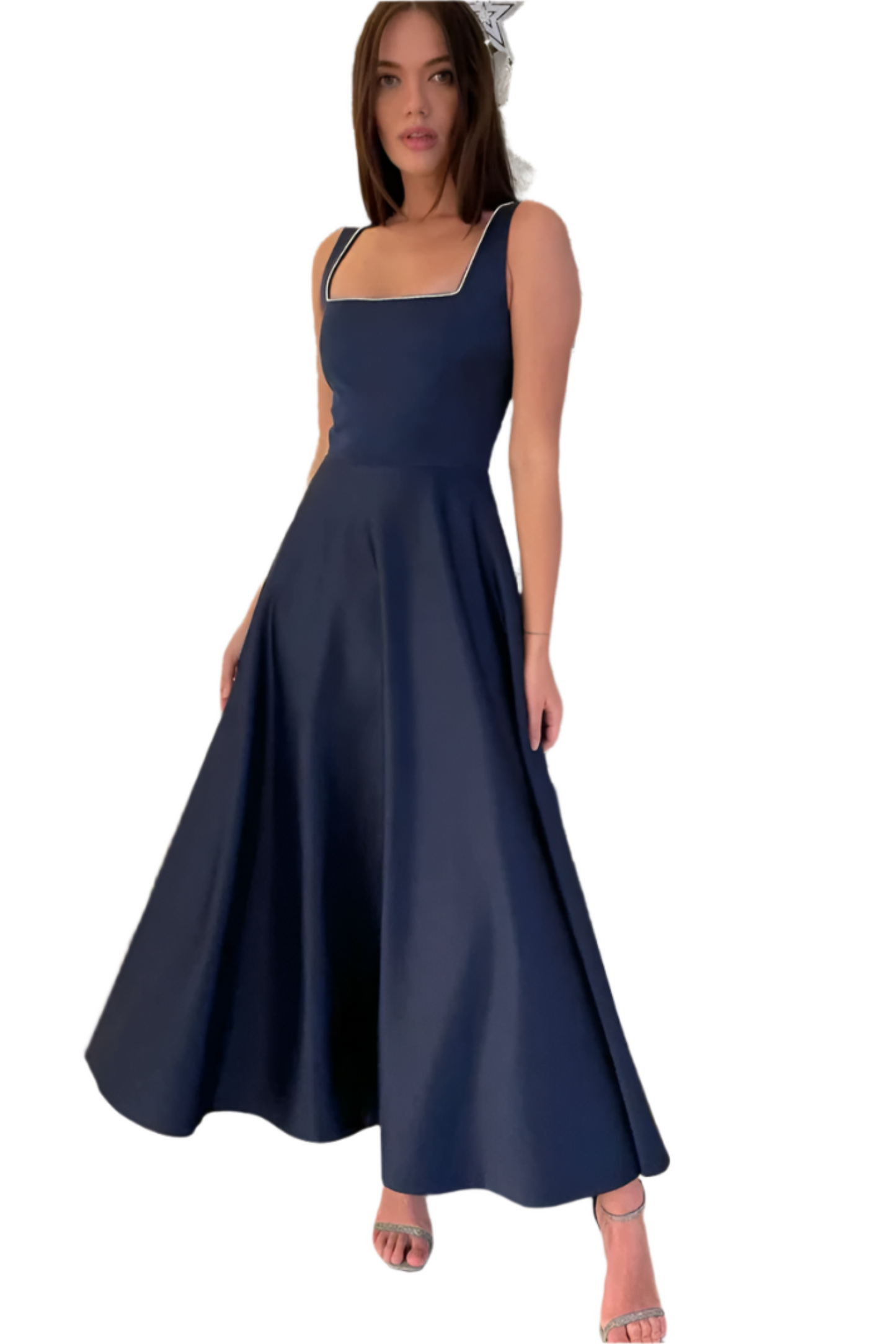 Fashion Retro Waist-controlled Square Collar Large Swing Dress