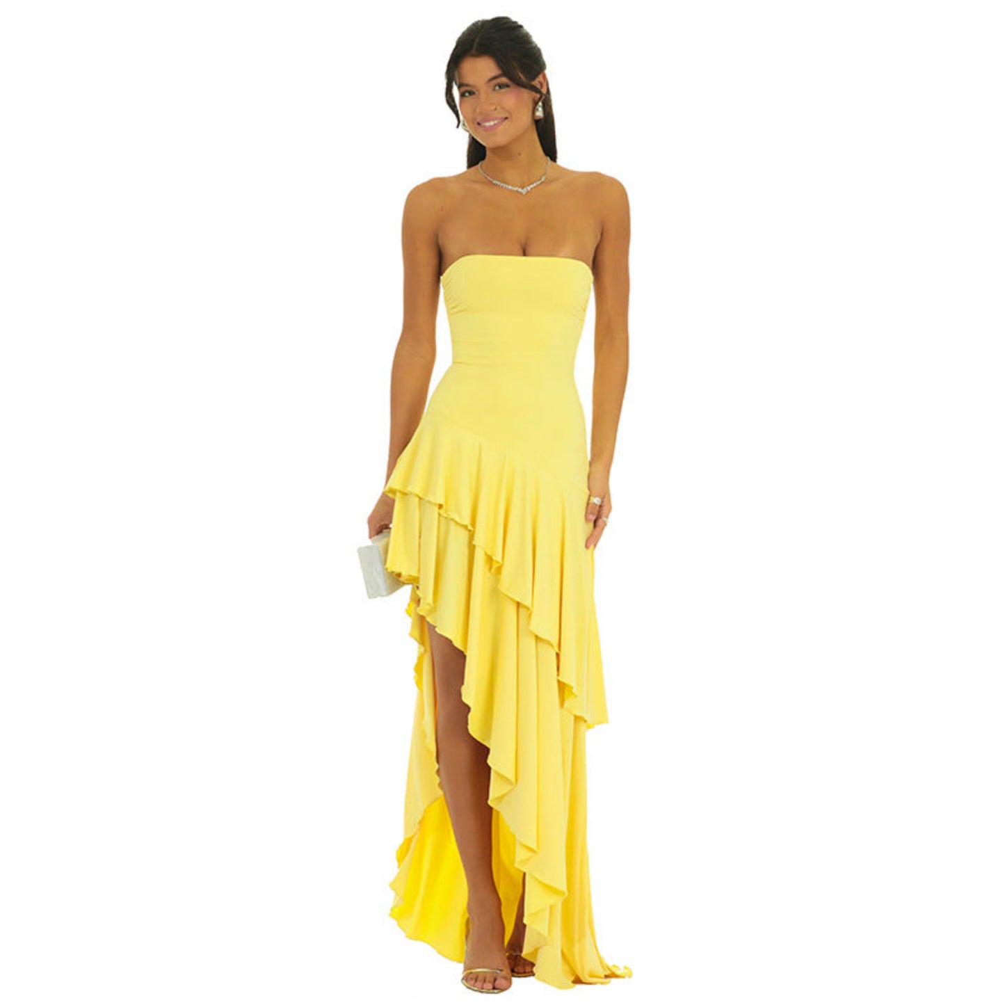 Irregular Slim-fit Ruffled Tube Top Dress Women