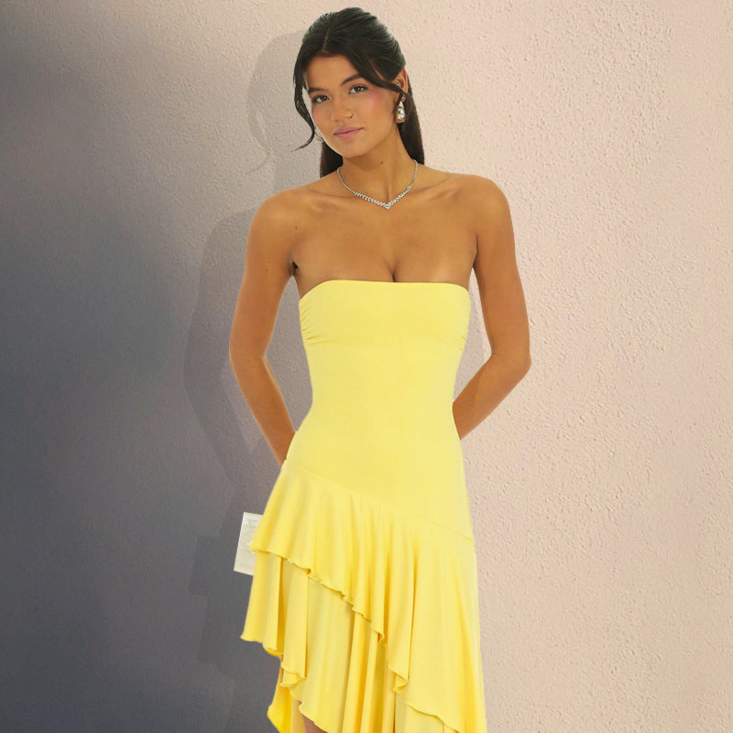 Irregular Slim-fit Ruffled Tube Top Dress Women