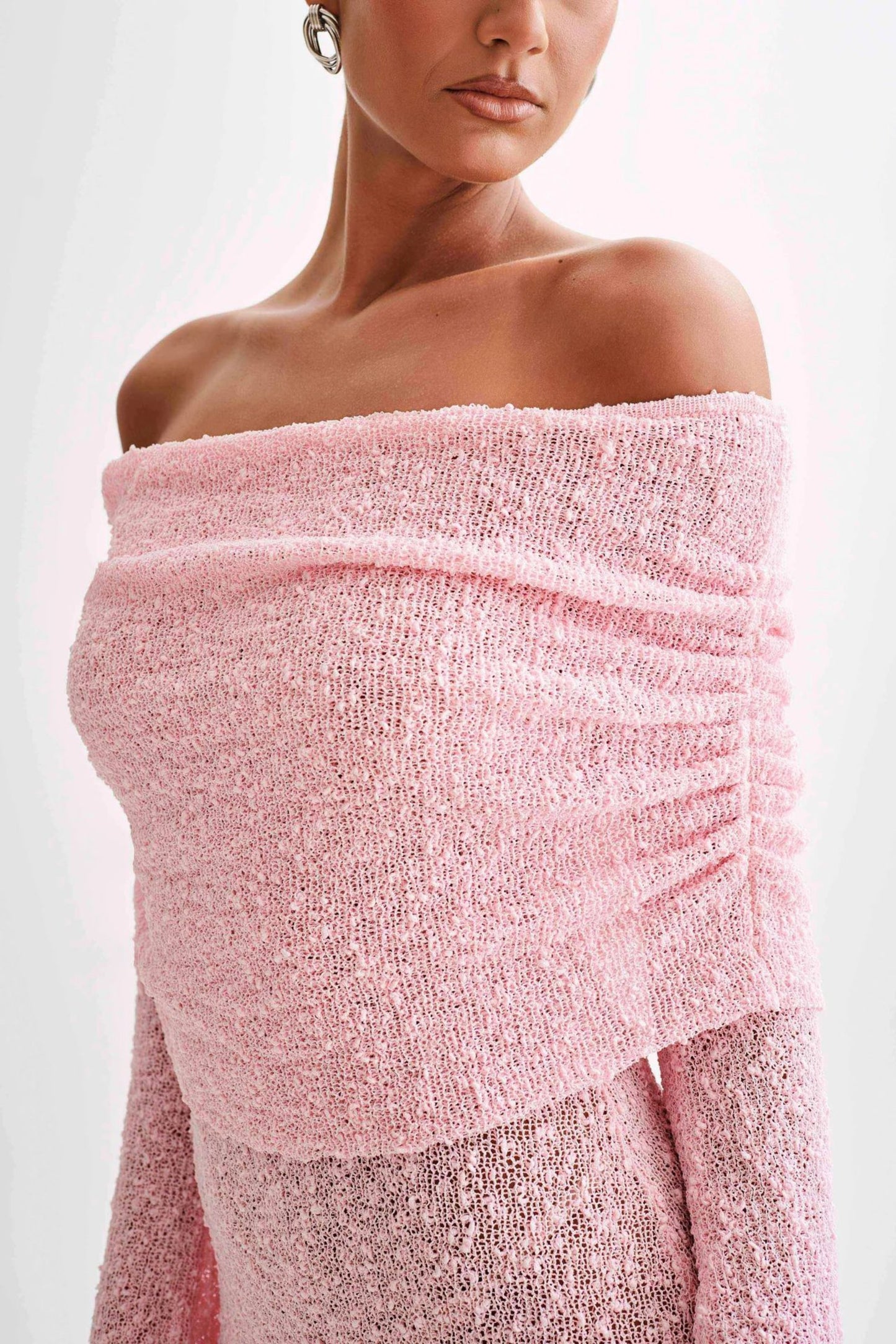 Women's Hollow-out Long-sleeved Off-shoulder Dress Short Skirt