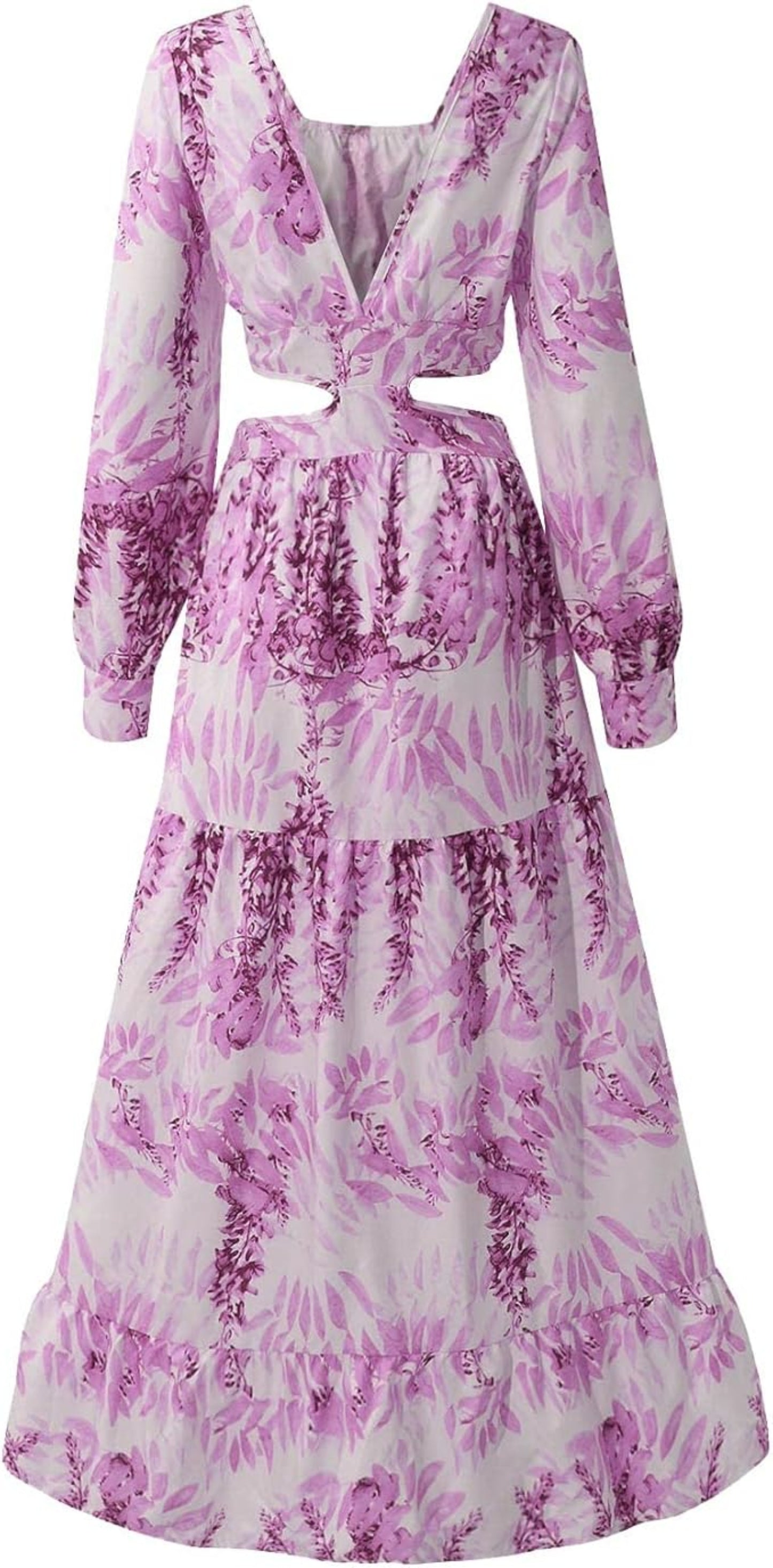 Hollow Floor V-neck Long-sleeved Plant Dress