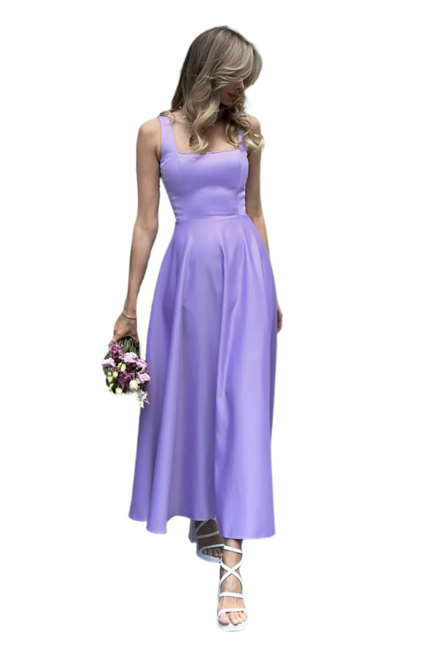 Fashion Retro Waist-controlled Square Collar Large Swing Dress