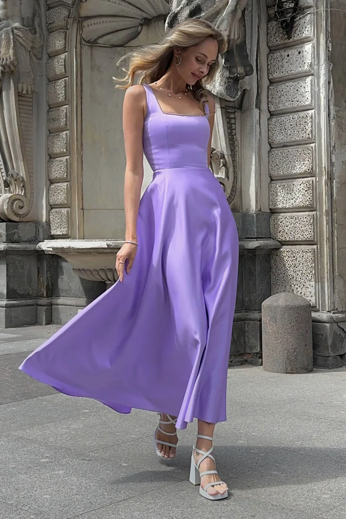 Fashion Retro Waist-controlled Square Collar Large Swing Dress