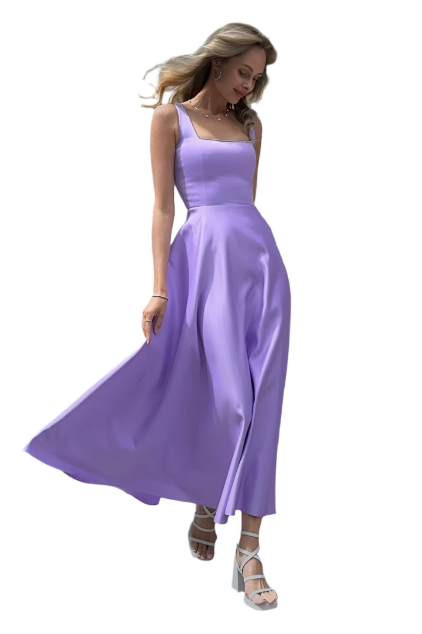 Fashion Retro Waist-controlled Square Collar Large Swing Dress