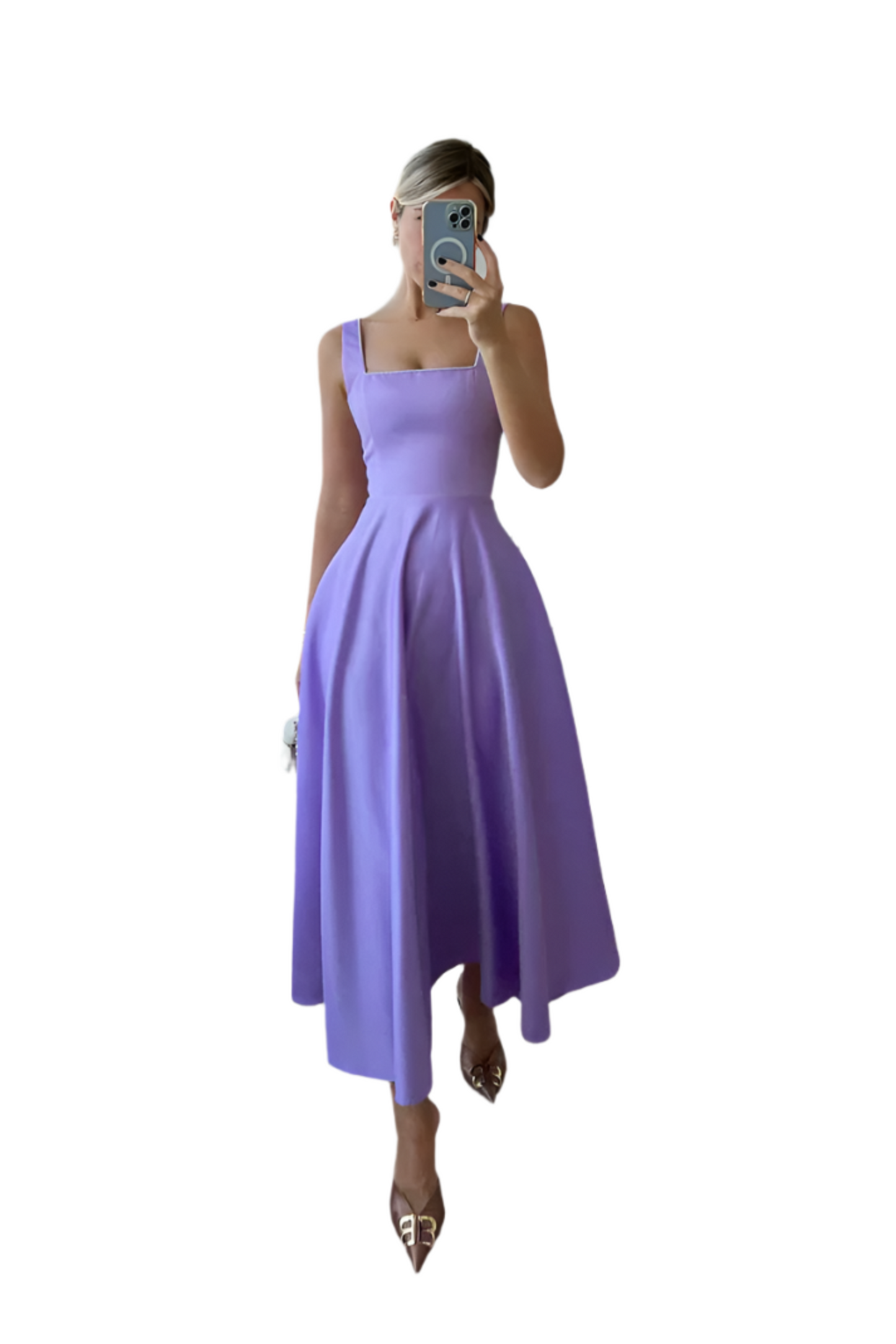 Fashion Retro Waist-controlled Square Collar Large Swing Dress