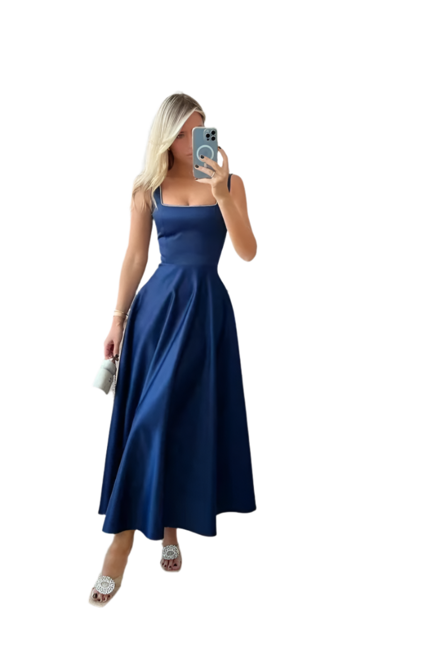 Fashion Retro Waist-controlled Square Collar Large Swing Dress