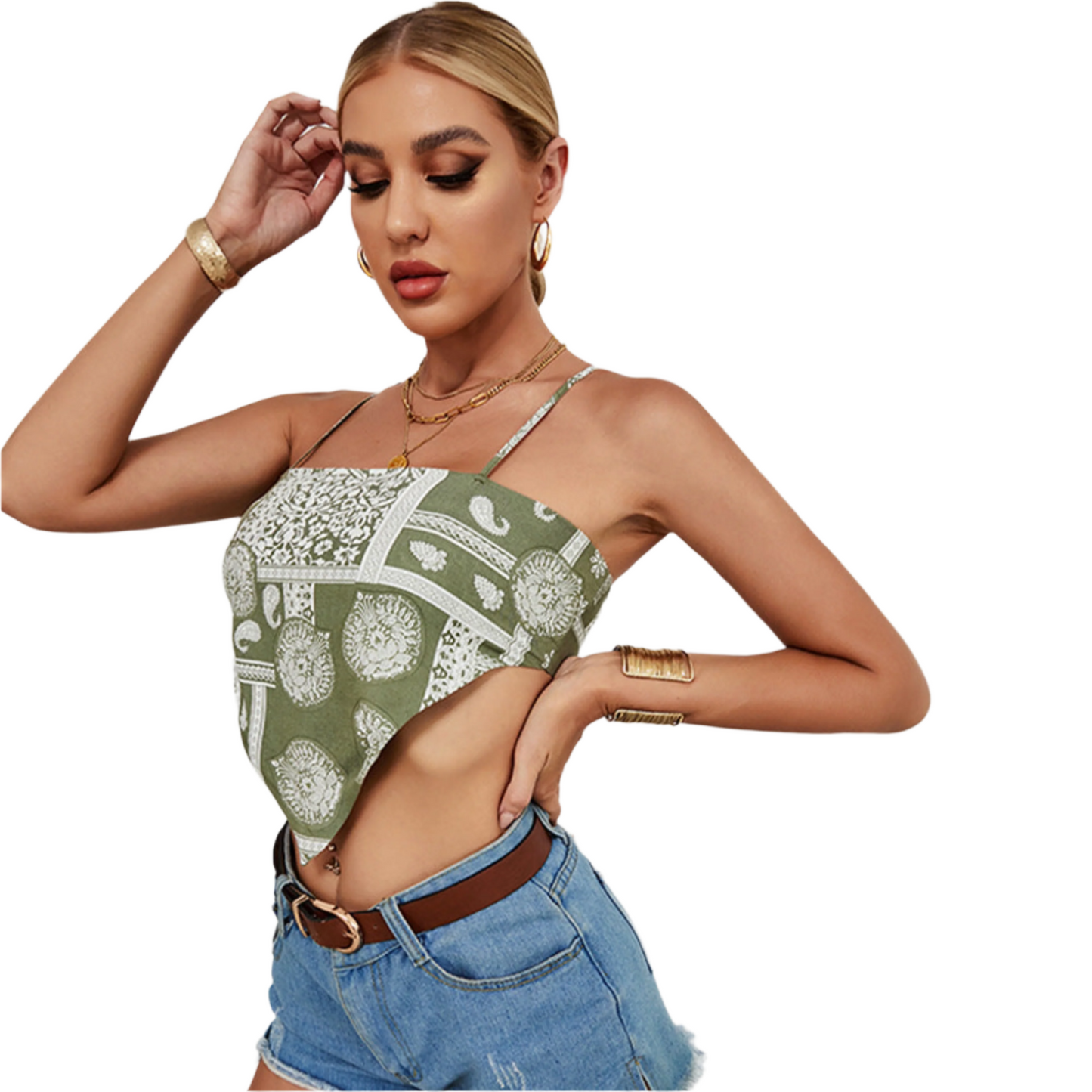 Printed Suspenders Tube Top Short Type Women