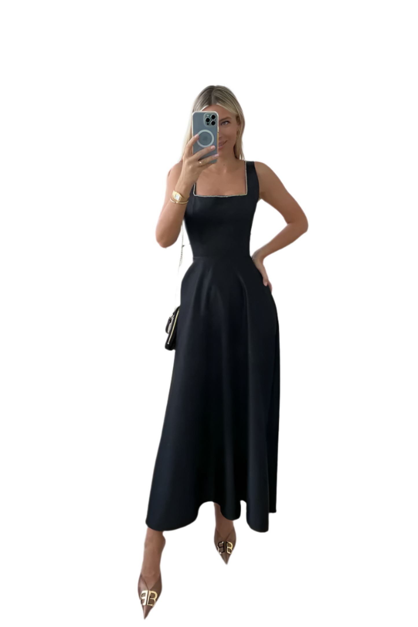 Fashion Retro Waist-controlled Square Collar Large Swing Dress