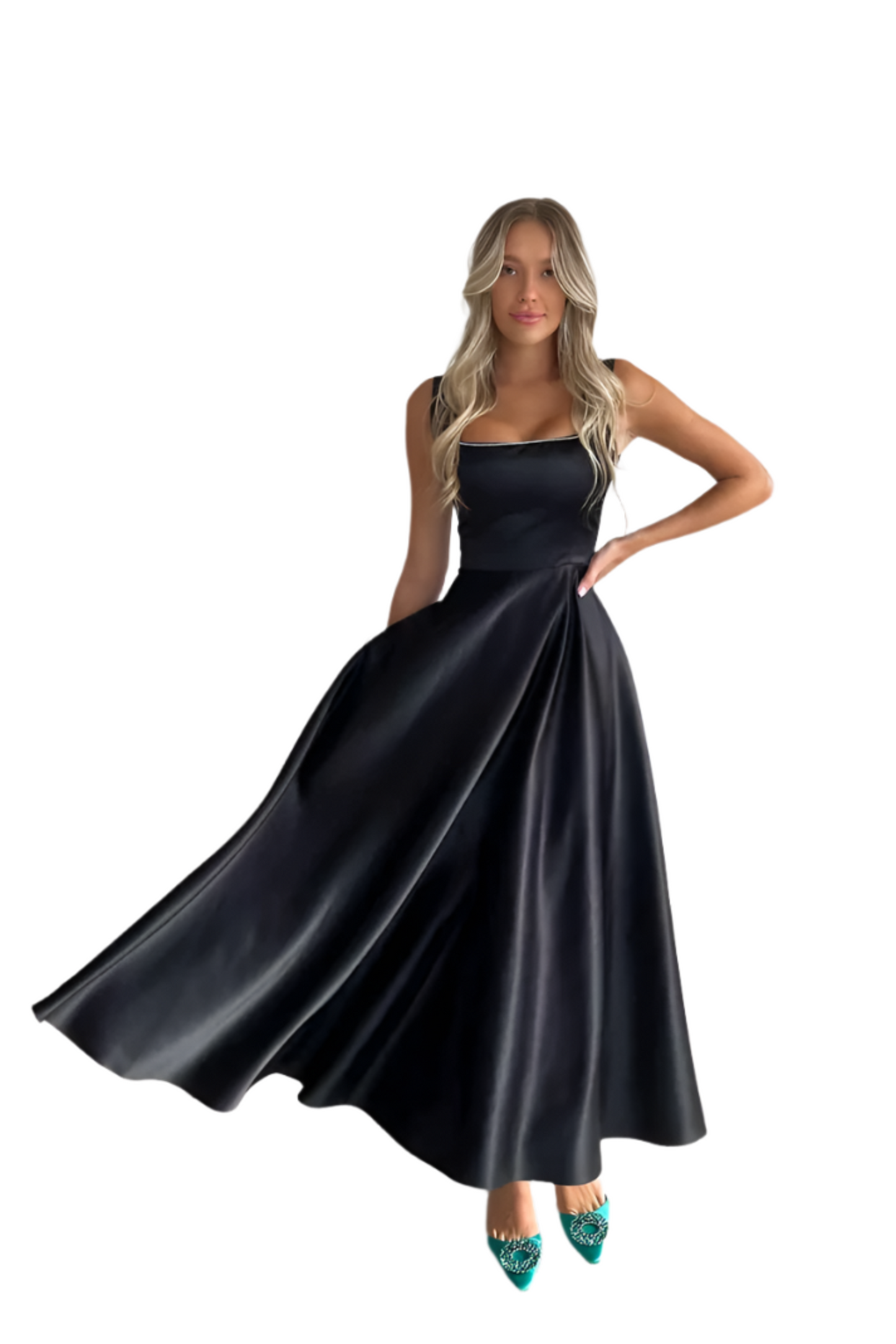 Fashion Retro Waist-controlled Square Collar Large Swing Dress