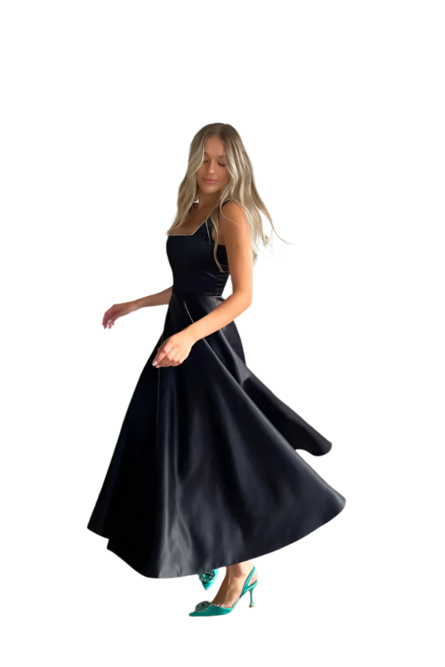 Fashion Retro Waist-controlled Square Collar Large Swing Dress