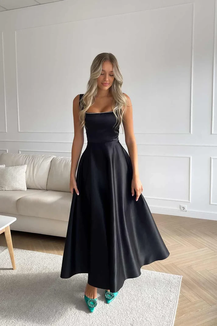 Fashion Retro Waist-controlled Square Collar Large Swing Dress