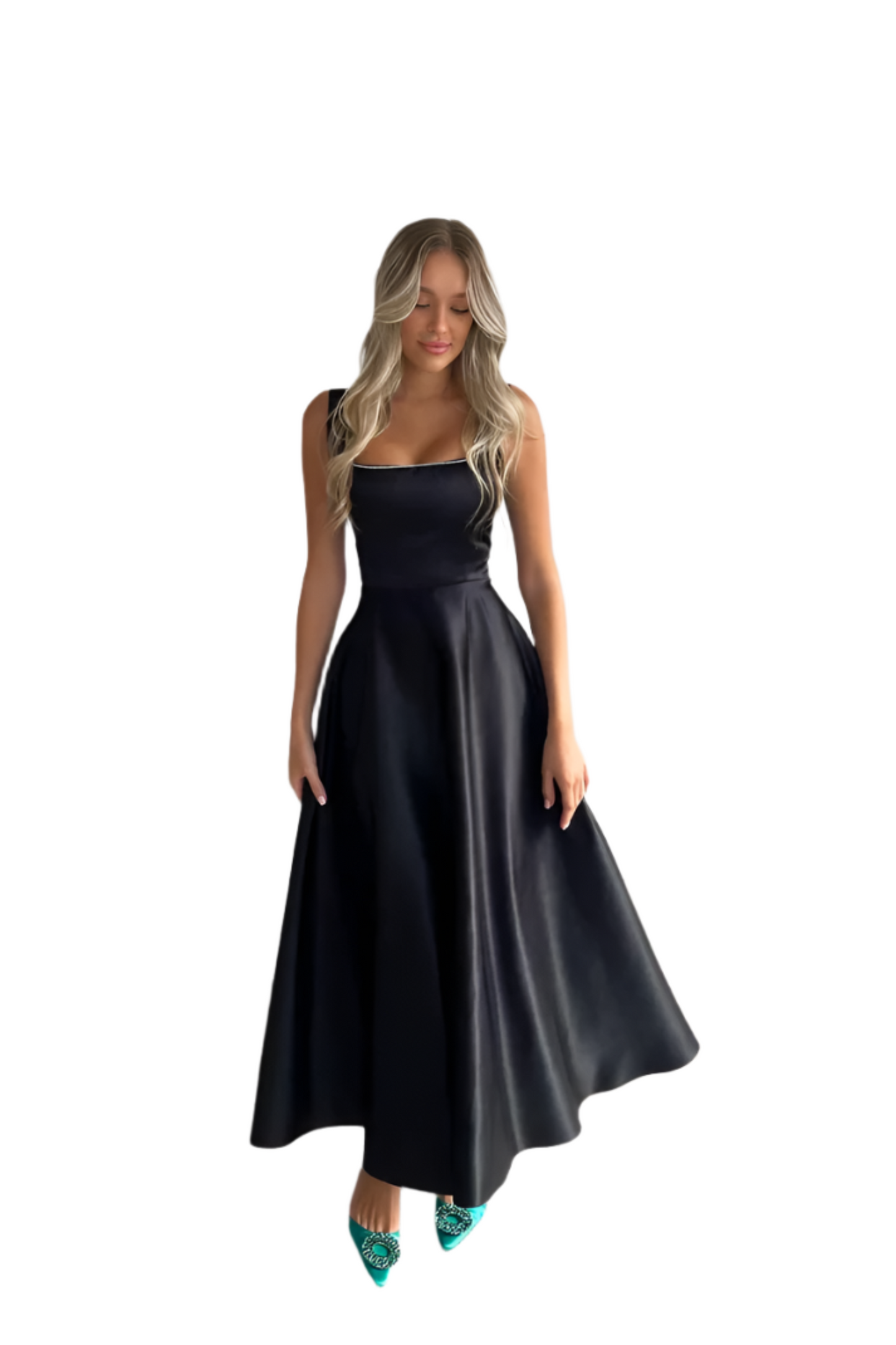 Fashion Retro Waist-controlled Square Collar Large Swing Dress