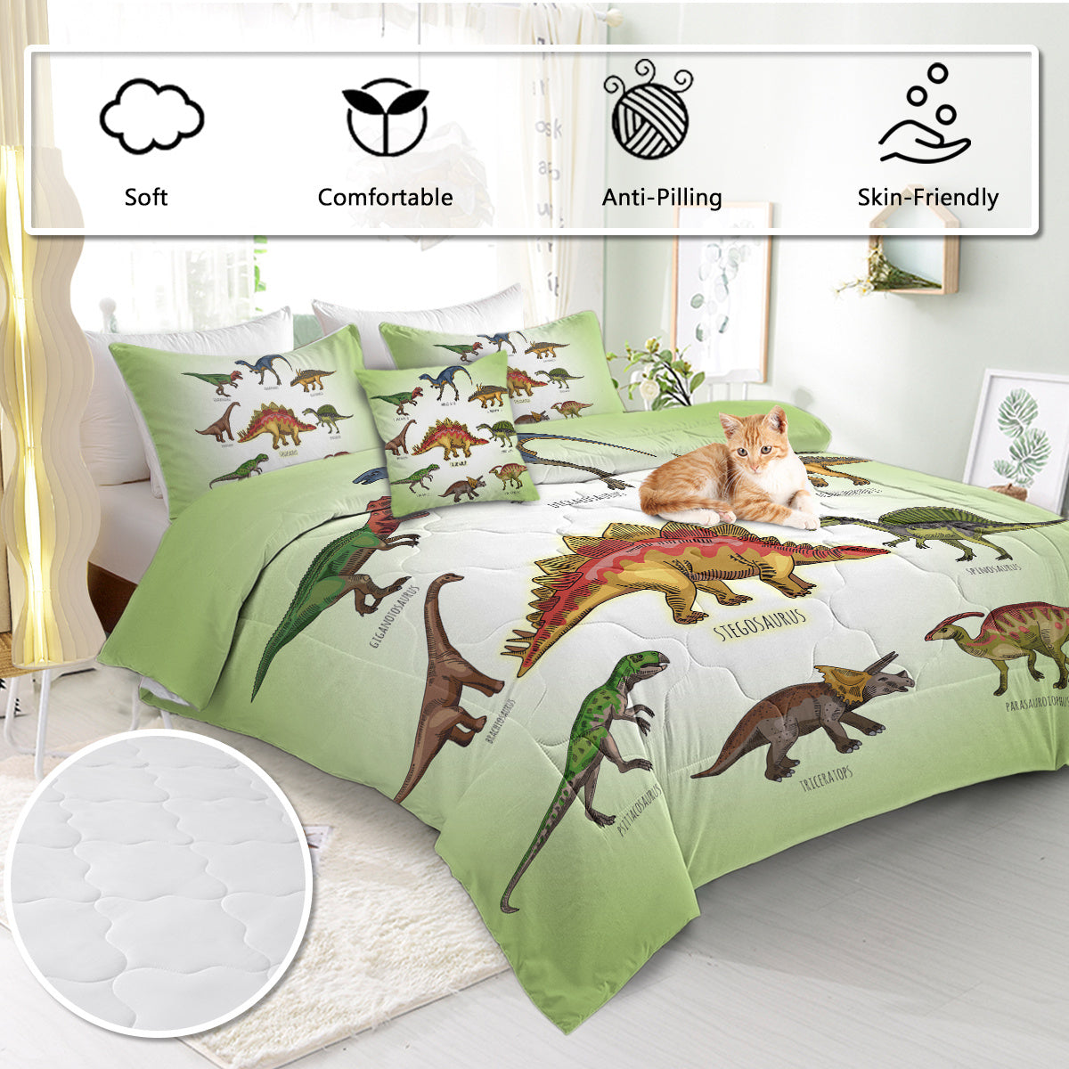 Self-produced Digital Blanket Three Piece Set ,with Cushion Cover,dinosaur Family American Small Size