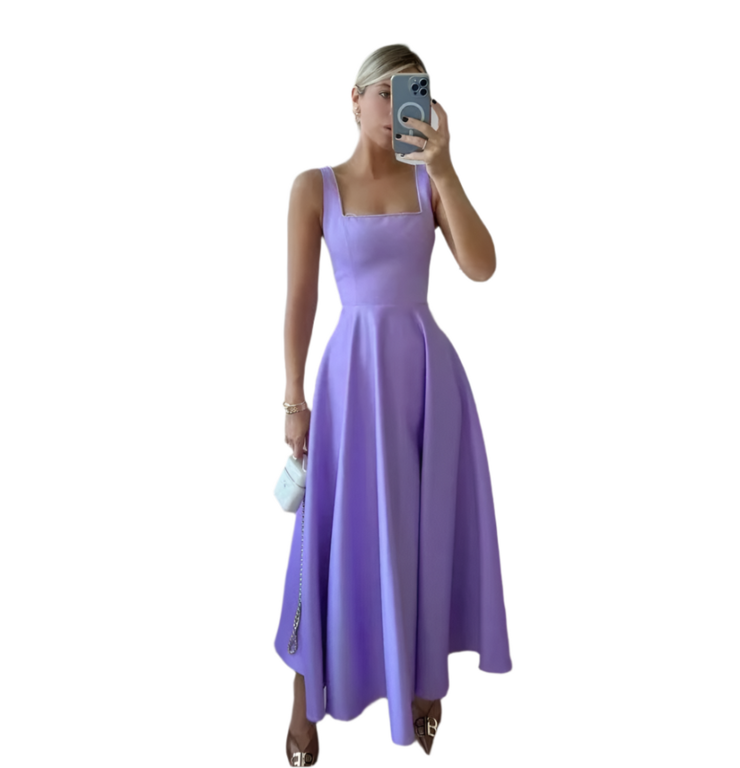 Fashion Retro Waist-controlled Square Collar Large Swing Dress