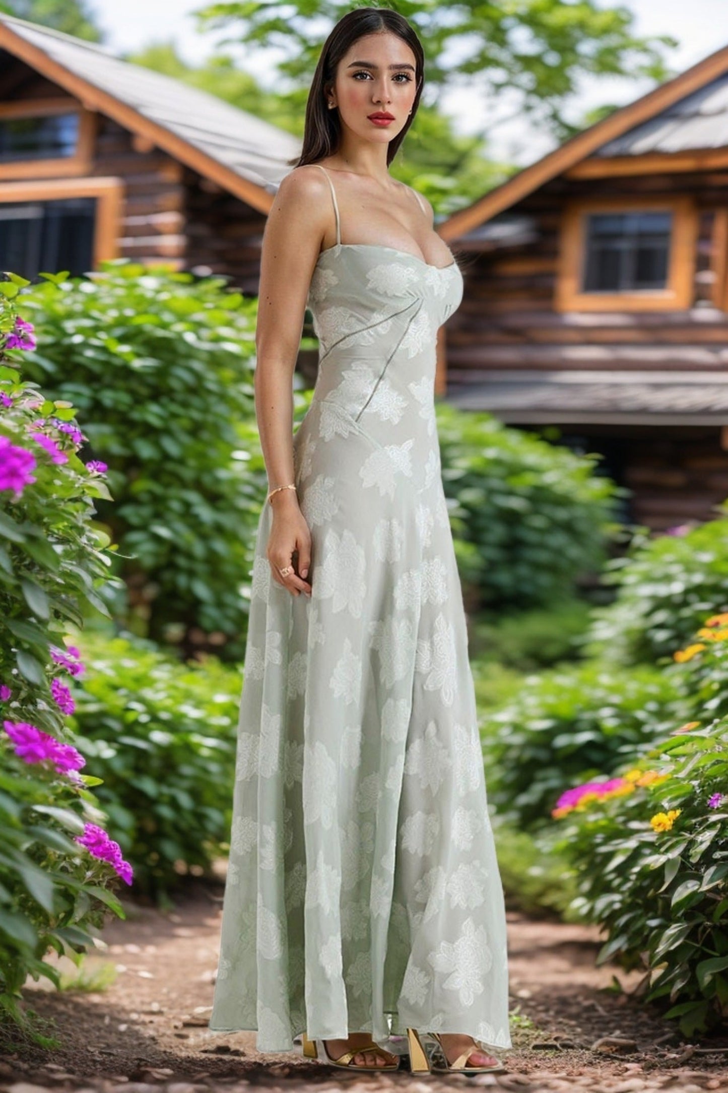 Sexy Flowers Lace Suspender Dress Summer Fashion Slim Back Lace-up Long Dresses Party Evening Club Clothing For Women