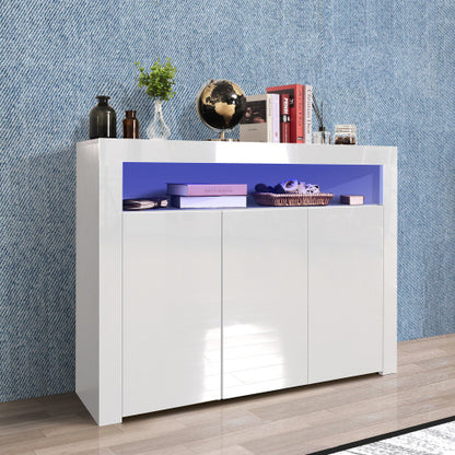 Living Room Sideboard Storage Cabinet Black High Gloss With LED Light