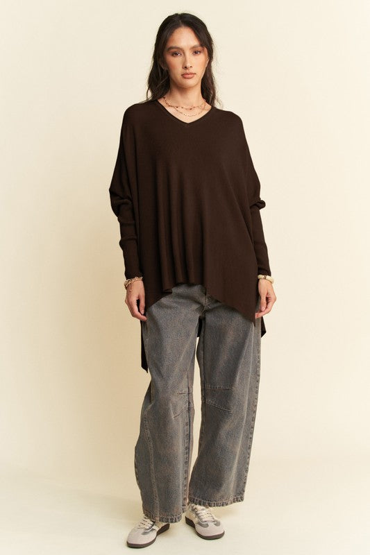 Davi & Dani High-Low Side Slit Batwing Sleeve Top